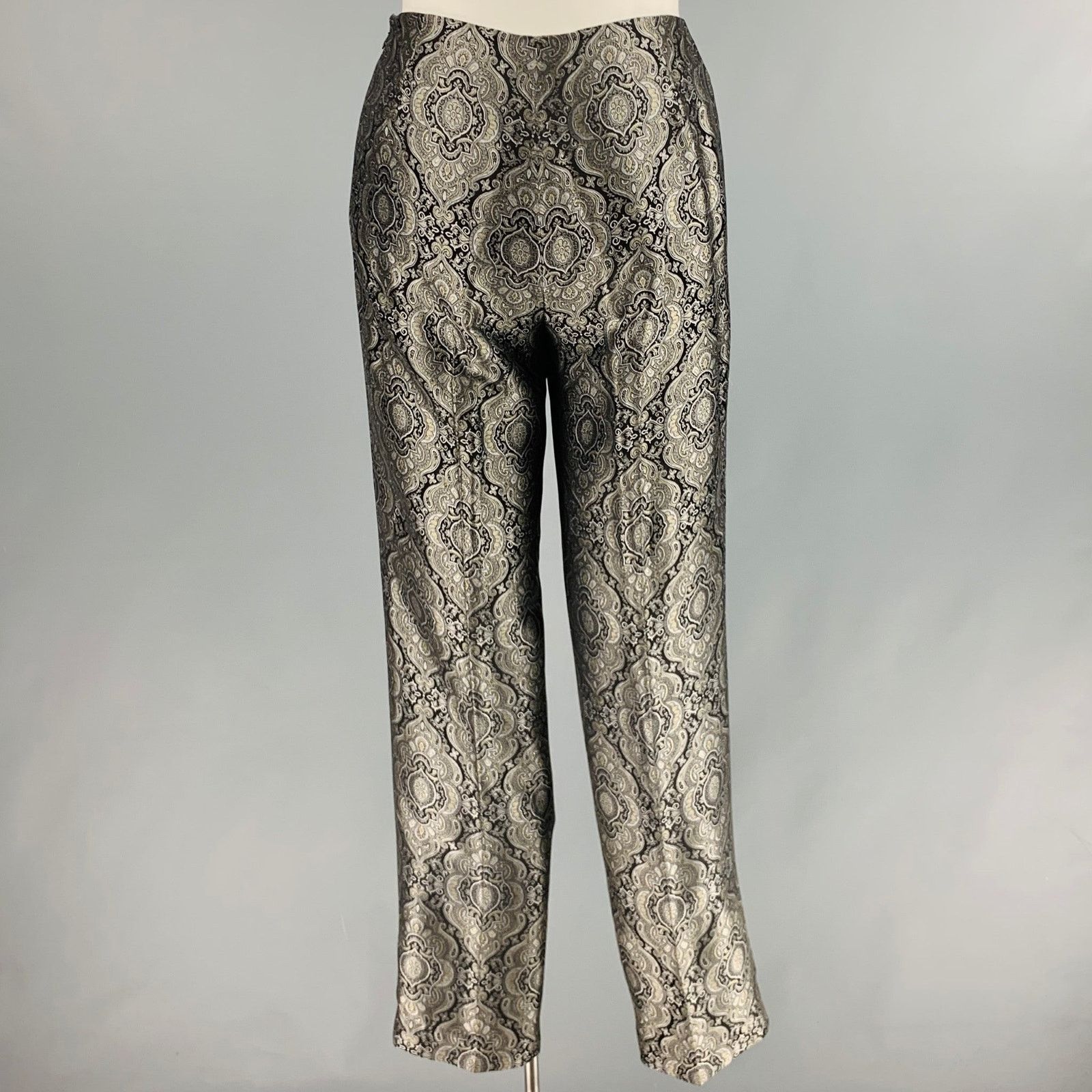 Other Size 10 Black Grey Acetate Paisley Straight Dress Pants Size 32" / US 10 / IT 46 - 3 Thumbnail