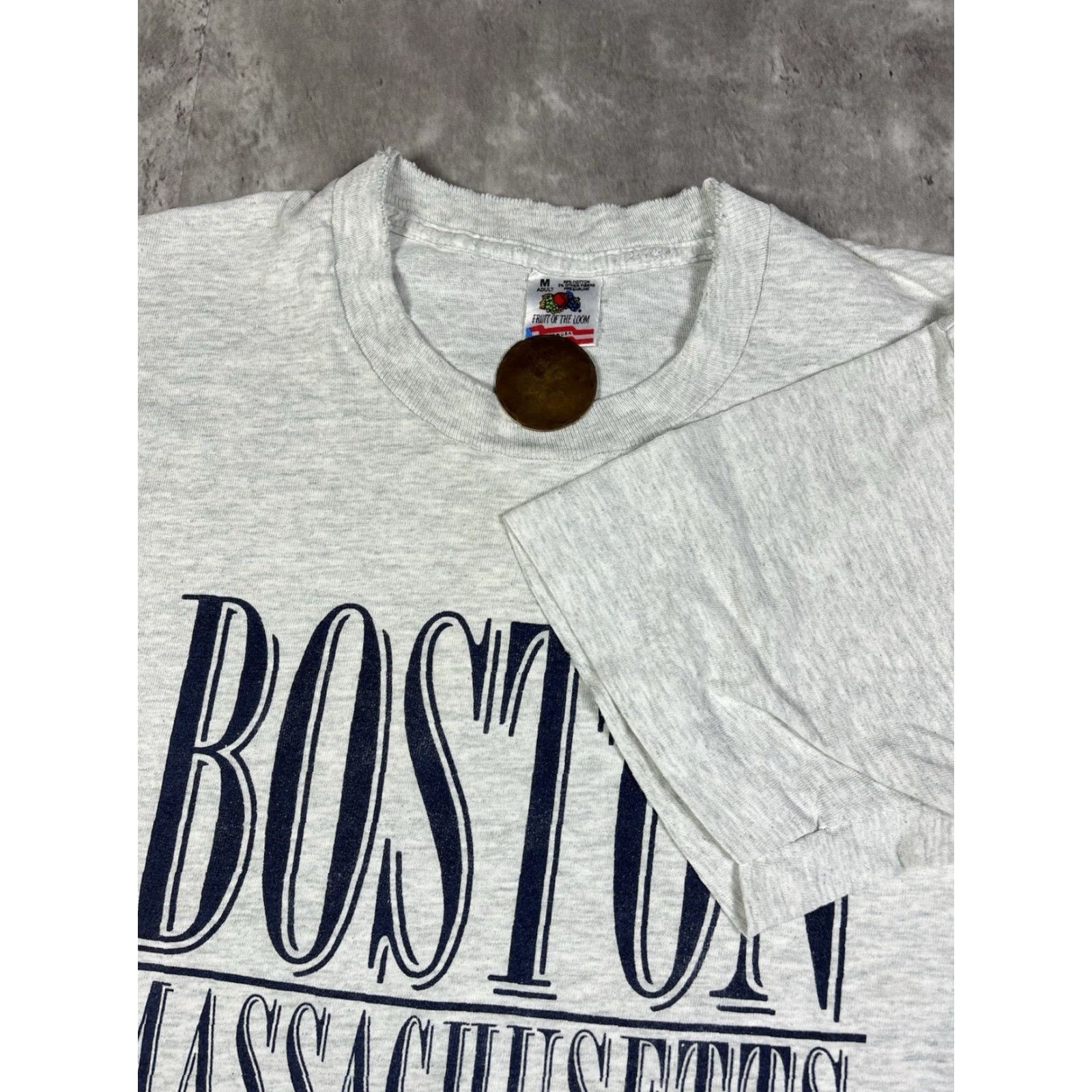 Vintage VINTAGE 90s Boston Massachusetts Graphic Print T-Shirt M & M Shirt Mens Gray Cotton Crew Neck Short Sleeve Size M 90s USA City Size US M / EU 48-50 / 2 - 6 Thumbnail