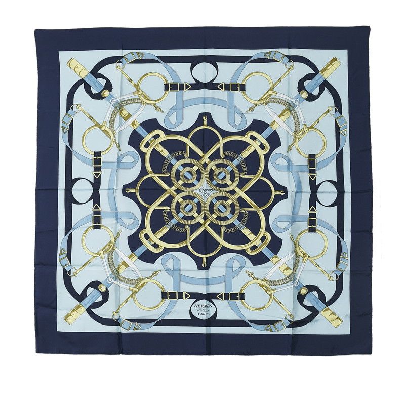 image of Hermes Carre 90 Eperon D Origny Silk Scarf in Black, Women's