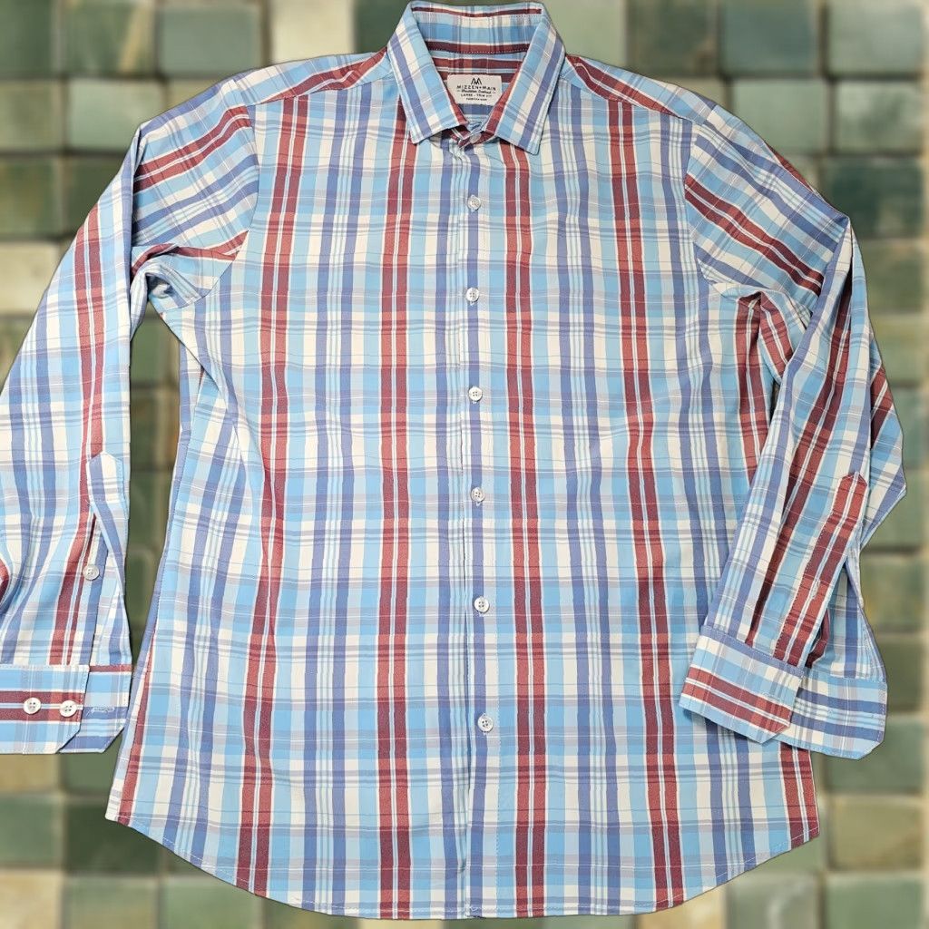 Mizzen+Main Mizzen+Main Dress Shirt Men's Large Trim Blue White Check Stretch Performance Size 42R - 1 Thumbnail