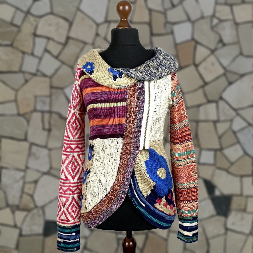Desigual Desigual Cardigan Jumper Women's M Multicoloured Round Neck Pullover Knitwear Size M / US 6-8 / IT 42-44 - 1 Thumbnail