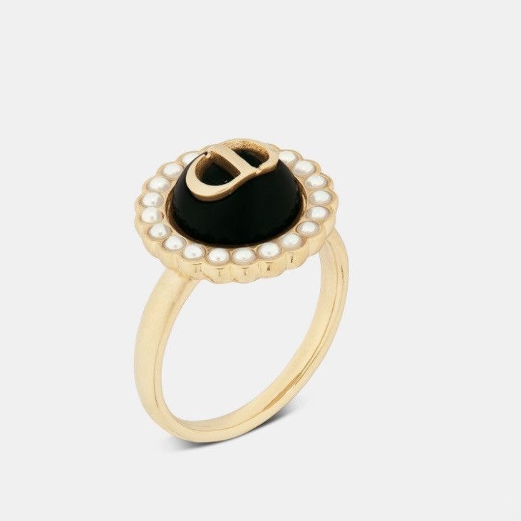Dior Dior PETIT CD BAROQUE RING Gold-Finish Metal White Resin Size ONE SIZE - 1 Thumbnail