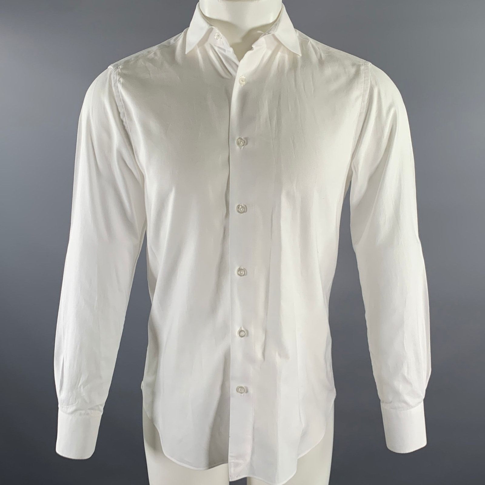 Boglioli BOGLIOLI White Cotton Cutaway Collar Long Sleeve Shirt Size US S / EU 44-46 / 1 - 1 Thumbnail