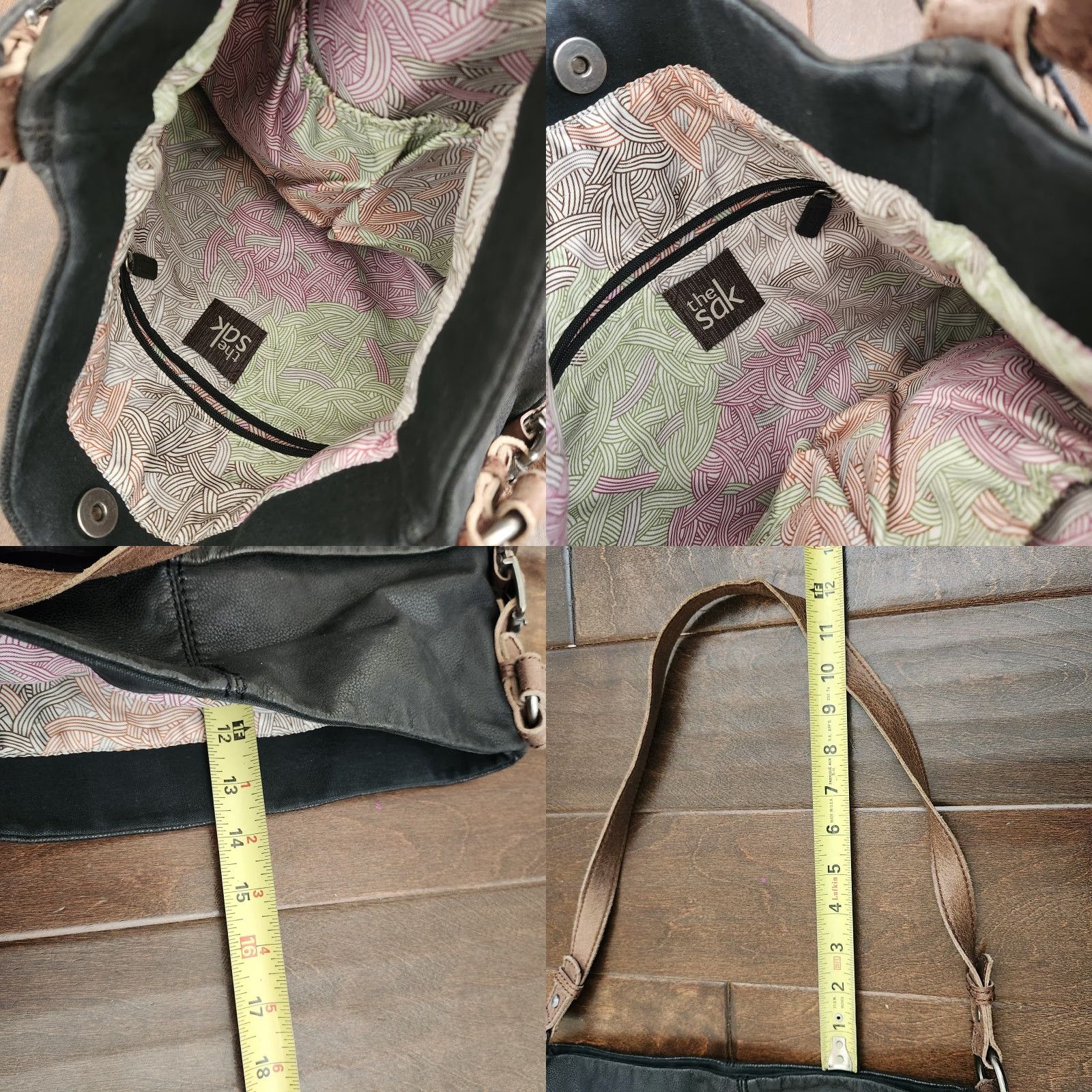 The Sak The Sak Leather Shoulder Bag Black Tan Crossbody Women Magnetic Closure Solid Leather Shoulder Bag Ladies Crossbody Tan Black Size ONE SIZE - 9 Thumbnail