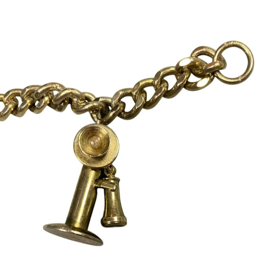 Other Vintage Gold-Tone Telephone Charm Bracelet With Chain Link D Size ONE SIZE - 5 Thumbnail