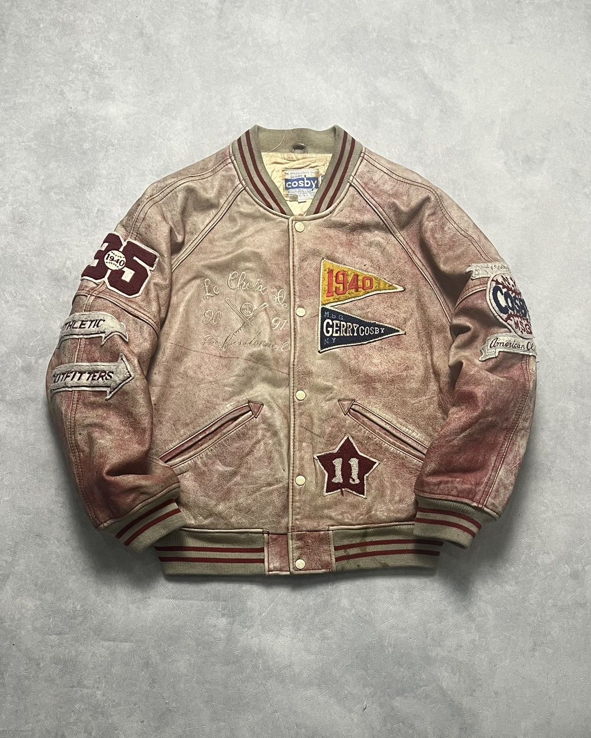 Genuine Leather Gerry Cosby ‘Salmon’ Faded Leather Varsity Jacket Size US M / EU 48-50 / 2 - 8 Thumbnail