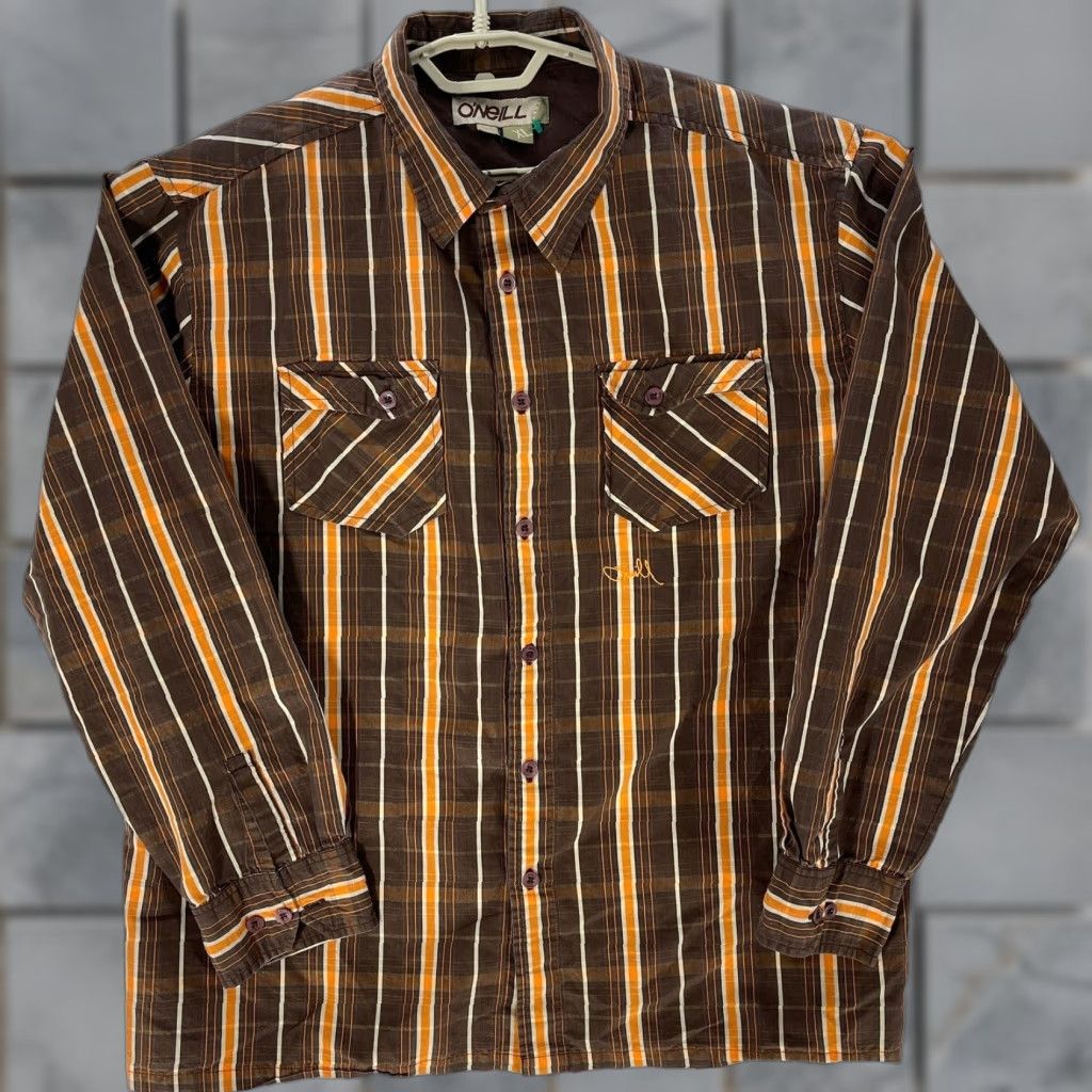 O'Neill VINTAGE O’Neill Shirt XL Brown Orange Plaid Button-Up Long Sleeve Cotton Blend Men’s Regular Size XL Size US XL / EU 56 / 4 - 1 Thumbnail