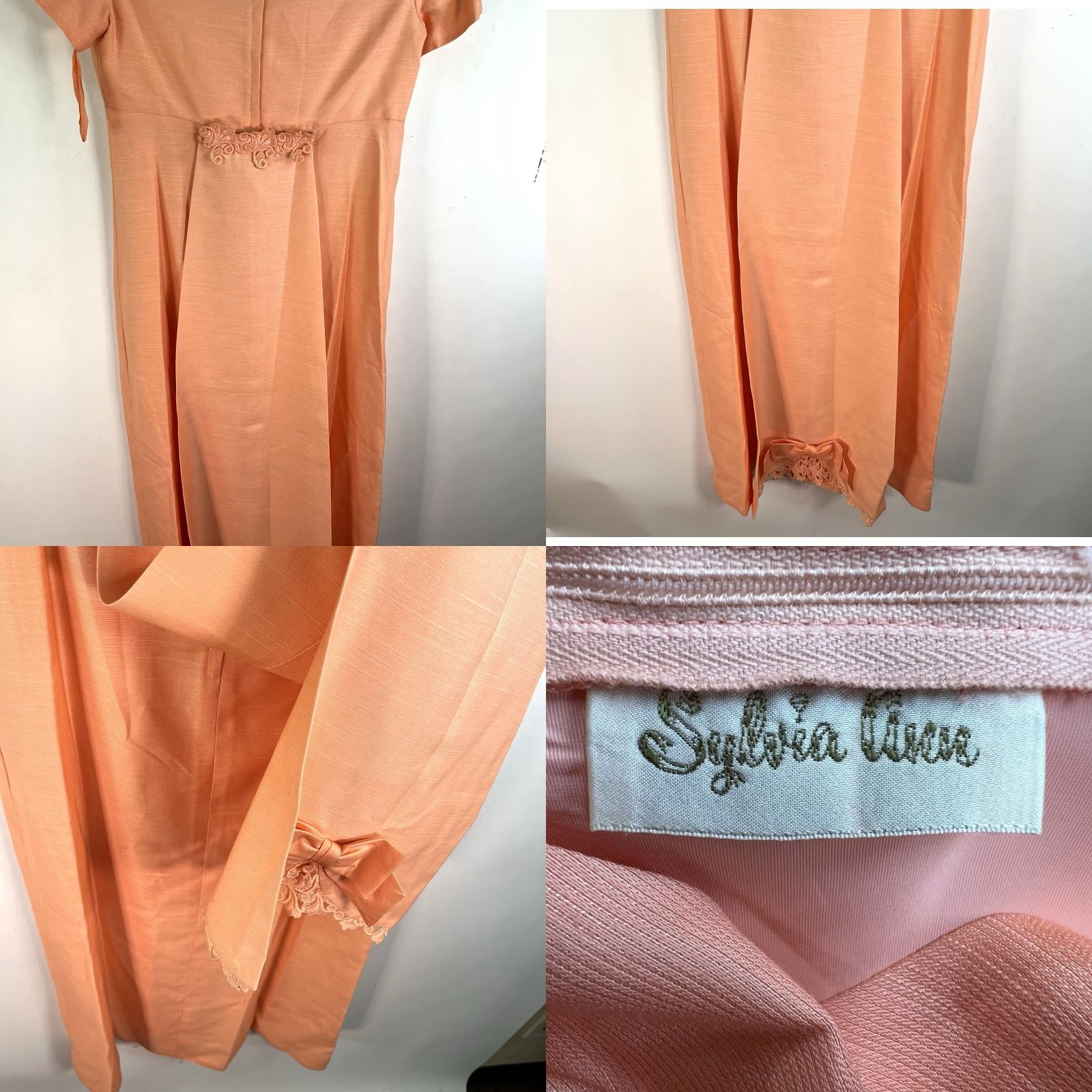 Vintage Sylvia Ann Party Gown Womens 60's Vintage High Waist Detachable Train Peach Ball Gown Orange 1960s Eveningwear XS/S Mens Womens Size XXS / US 00 / IT 34 - 8 Thumbnail