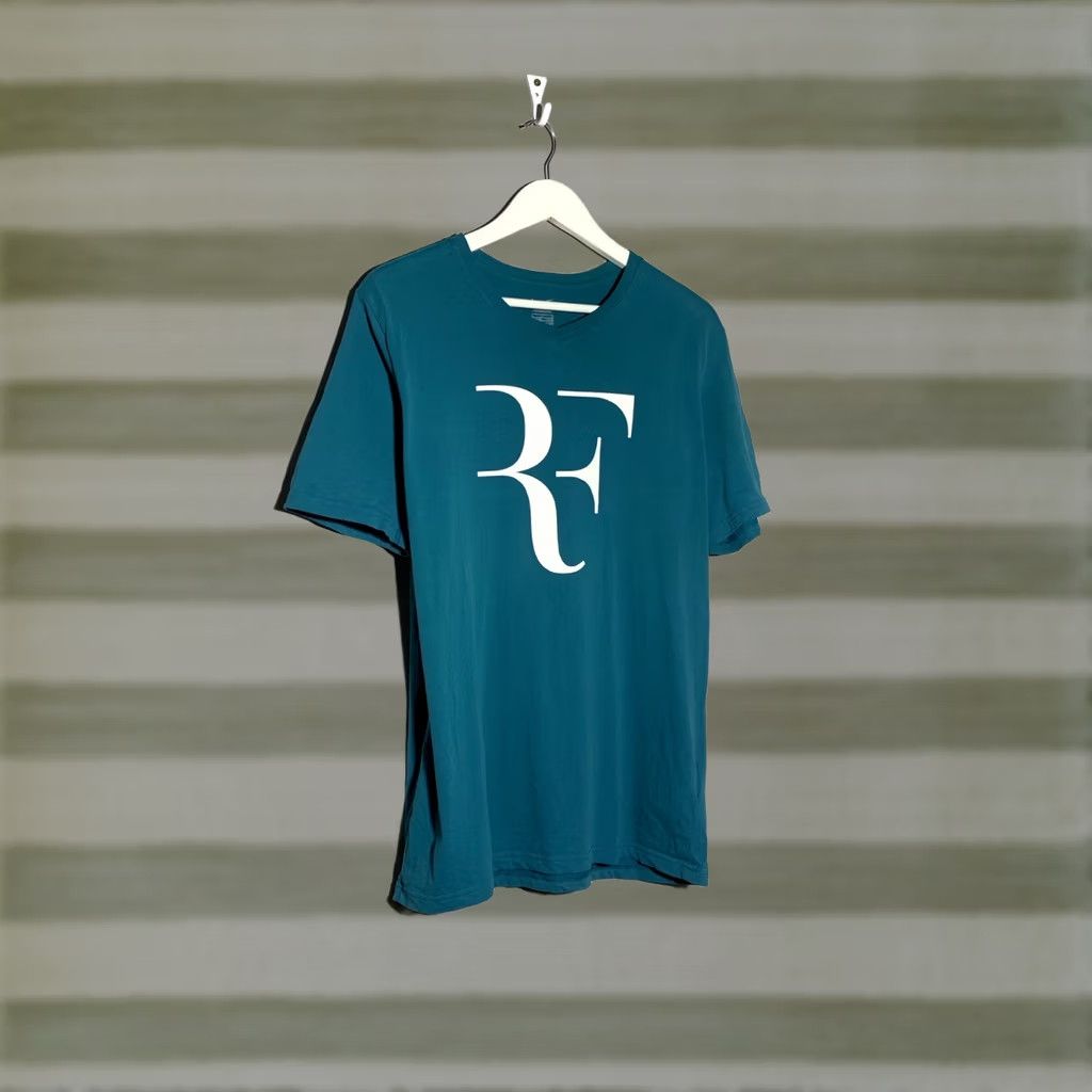 Nike Nike RF Men’s Tennis T-Shirt Big Logo Shirt Adult L Turquoise Cotton Breathable Nike RF 90s? Size US L / EU 52-54 / 3 - 1 Thumbnail