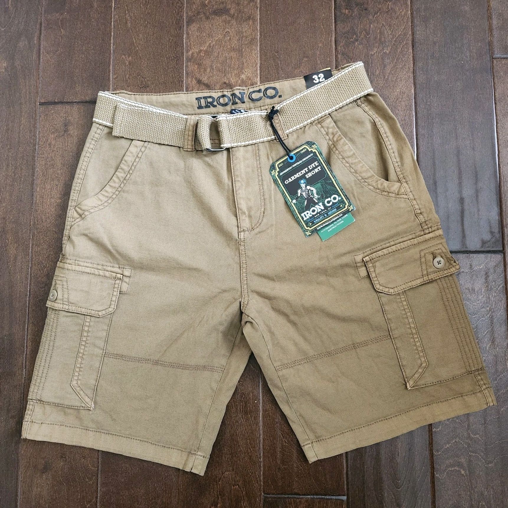 Vintage Iron Co. Cargo Shorts Men 32 Tan Belted Regular Cotton Spandex NWT Garment Dye Button Belted Classic Outdoor Summer Spring Fall Travel Workwear Brown Size US 32 / EU 48 - 2 Thumbnail