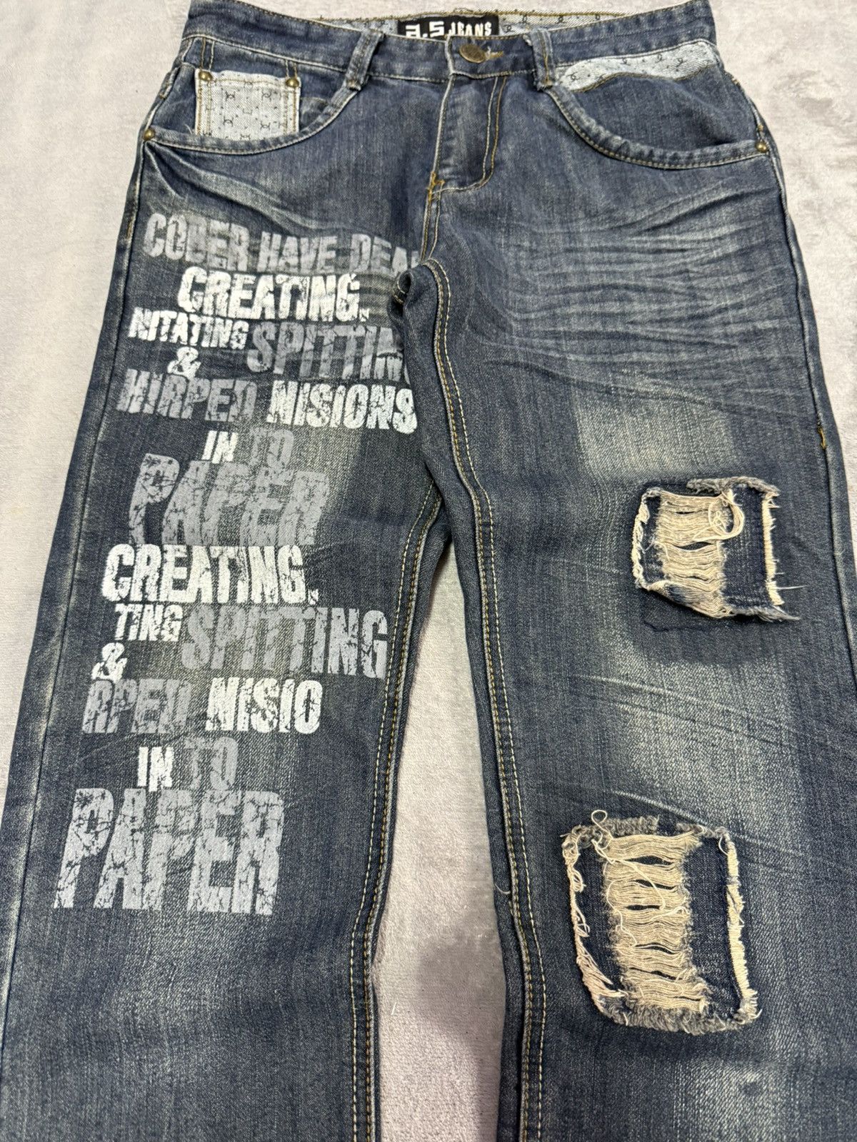 Japanese Brand × LOWBOX A.S Jeans Japan Poems Distressed Claw Mark Jeans Size US 29 - 3 Thumbnail