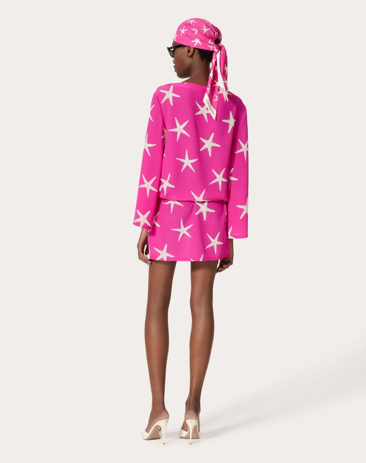 Valentino o1s1wg110525 Starfish Crepe De Chine Short Dress in Pink Size L / US 10 / IT 46 - 4 Thumbnail