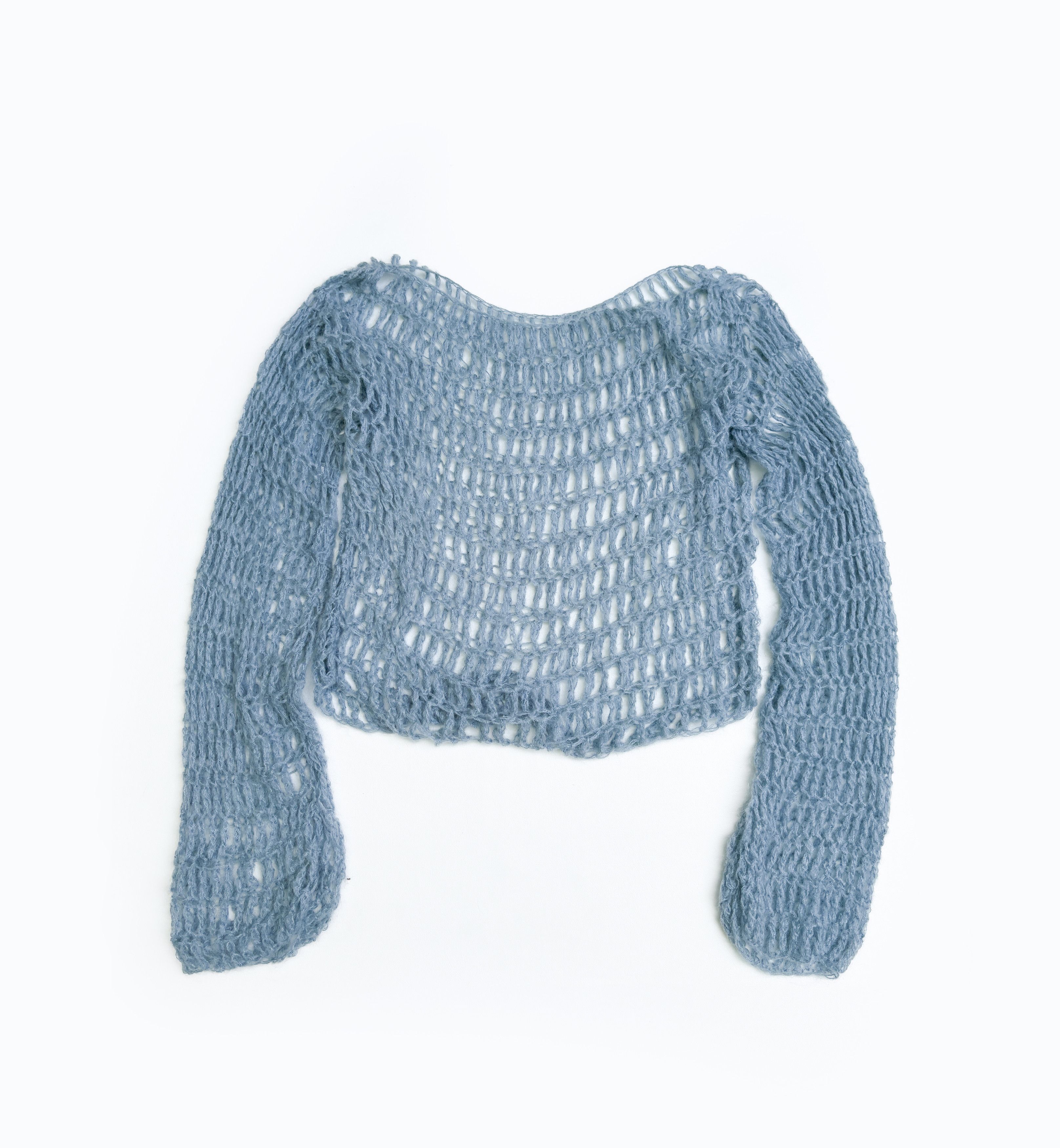 Handmade × Vintage Handmade Mohair Crochet Open Knit Sweater in Baby Blue Size M / US 6-8 / IT 42-44 - 1 Thumbnail