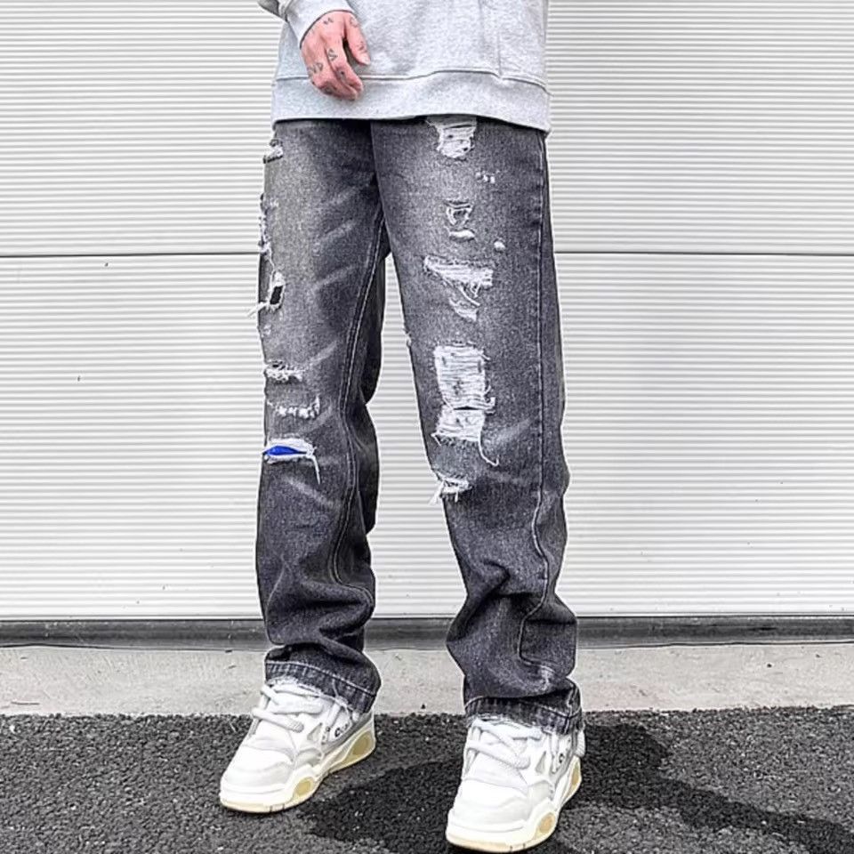 Japanese Brand × Vintage Y2K Frayed Hole Damaged Washed Black Baggy Jeans Size US 36 / EU 52 - 1 Thumbnail