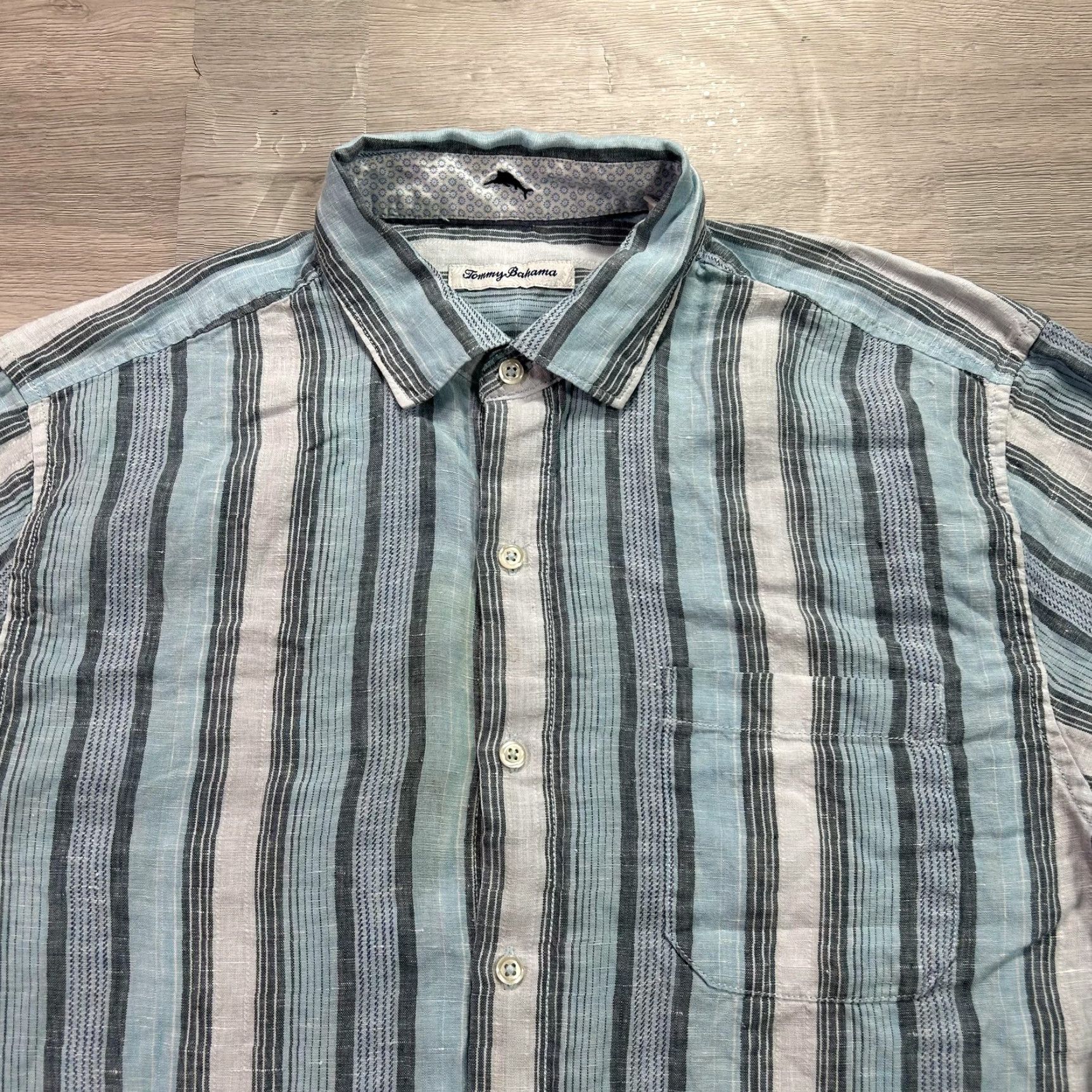 Tommy Bahama Tommy Bahama Shirt Mens Large 100% Linen Blue Stripe Button Front Casual Size US L / EU 52-54 / 3 - 3 Thumbnail