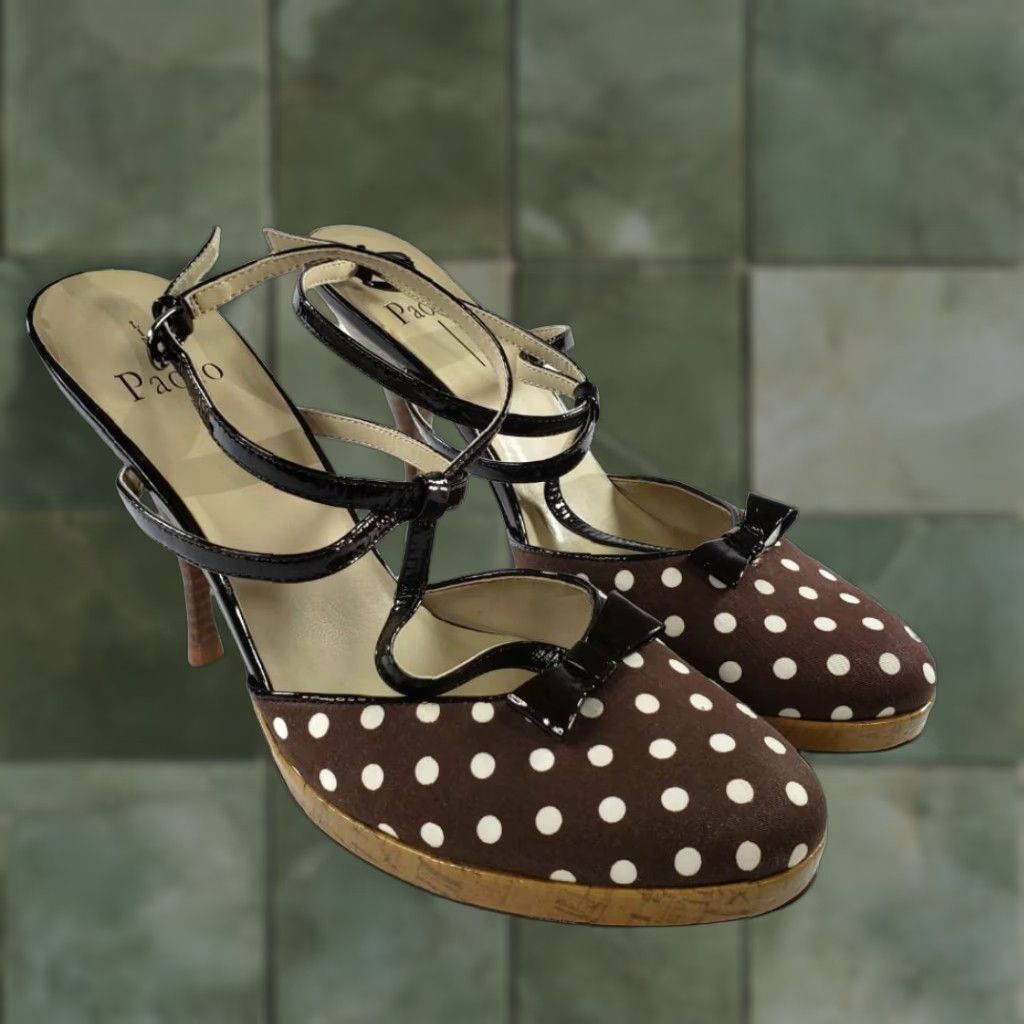 Vintage VINTAGE Linea Paolo Womens T Strap Sandal Brown Polka Dot High Heel Ankle Strap Size 10 M Size US 10 / IT 40 - 1 Thumbnail