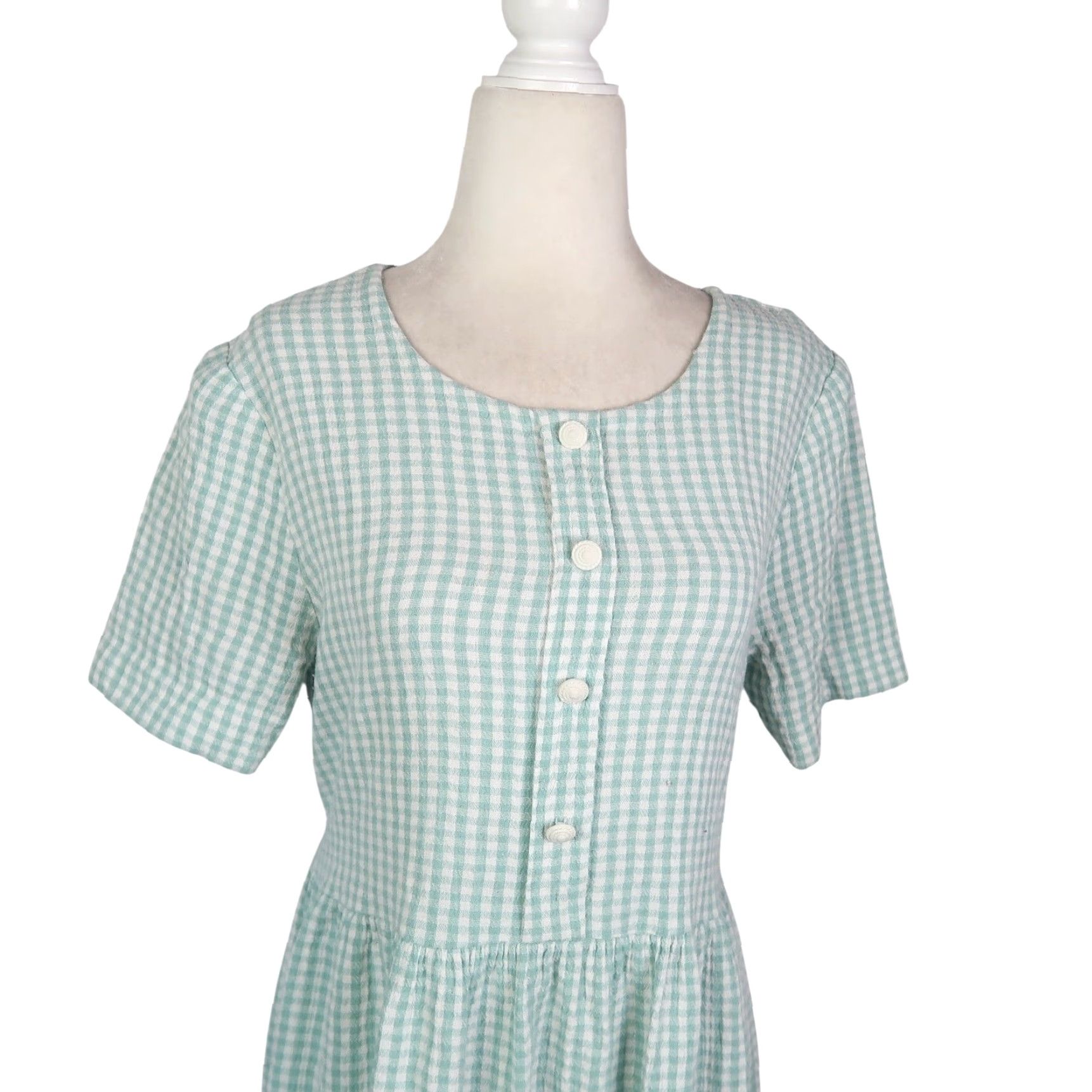Vintage VINTAGE 90s Mint Green and Cream Gingham Midi Dress M Women Short Sleeve Sundress Casual 80s 90s Pattern Dress Mid Size M / US 6-8 / IT 42-44 - 2 Thumbnail