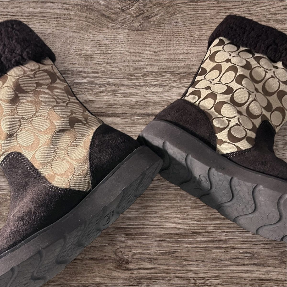 Coach Coach Kally Signature Boots in khaki and chestnut. Size US 8.5 / IT 38.5 - 5 Thumbnail