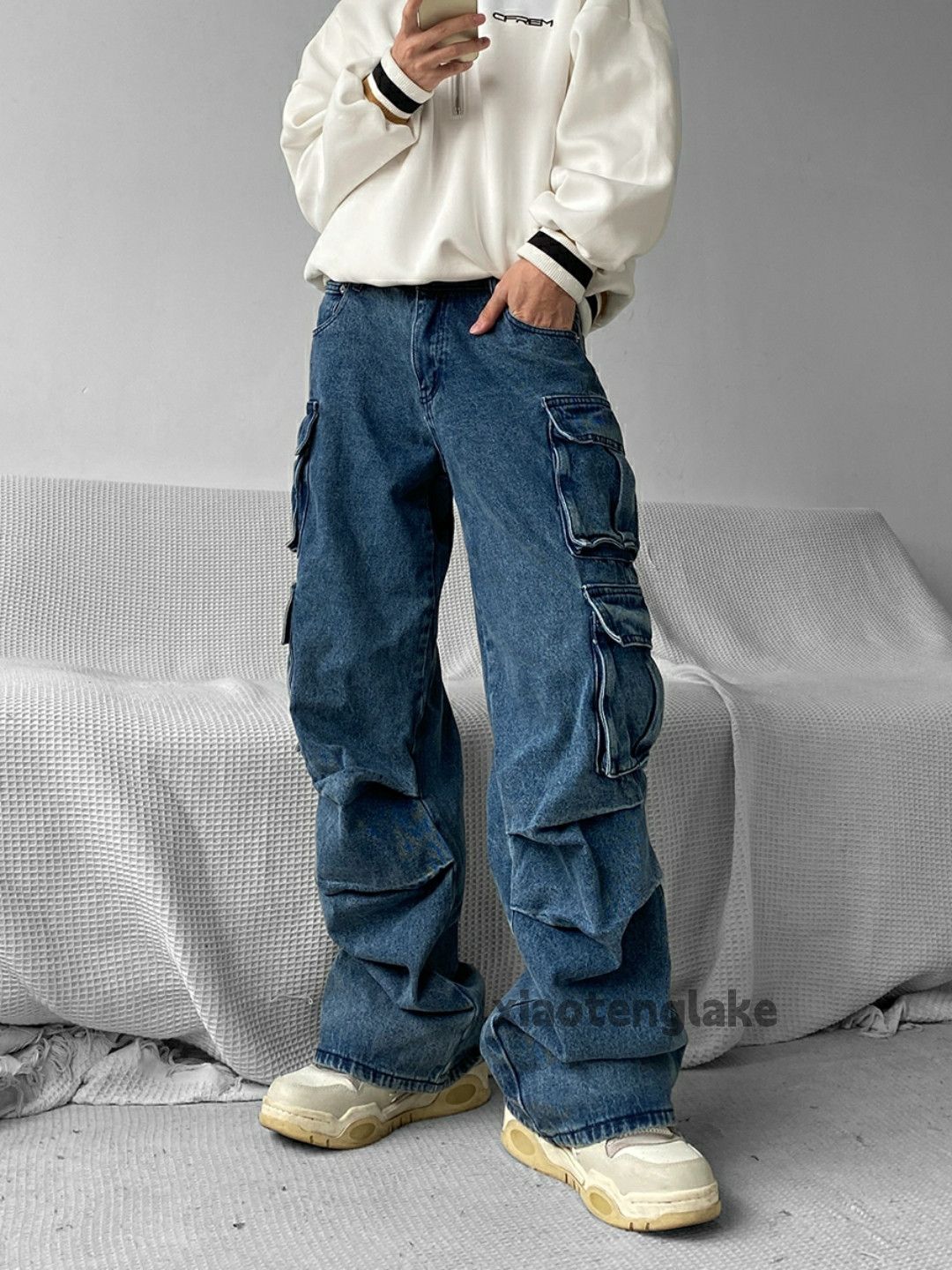 Jean × Vintage washed faded utility skate hiphop baggy cargo jeans Size US 32 / EU 48 - 3 Thumbnail