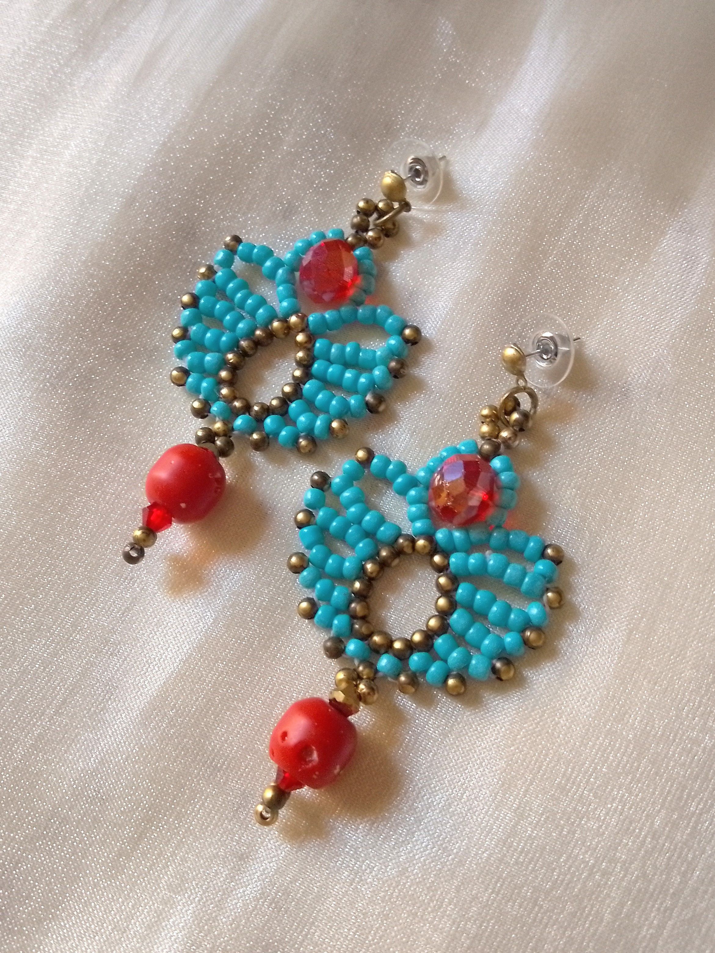 Handmade Ethnic earrings with natural precious coral Red-Turquoise Size ONE SIZE - 6 Thumbnail