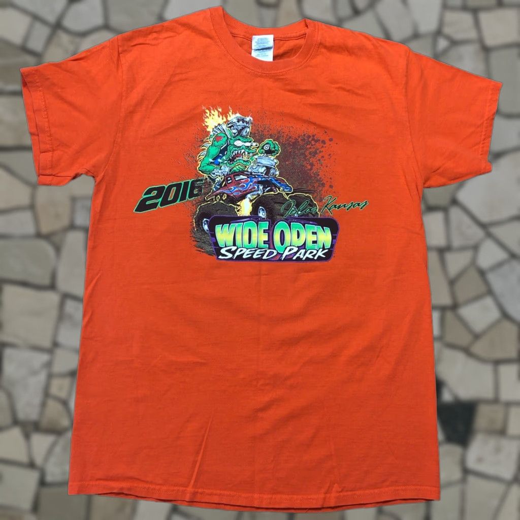 Gildan Rat Fink Mud Is In Our DNA Kansas Speedway Humboldt Racing Orange Double Sided T-Shirt M Mens Crew Neck Short Sleeve Cotton 90s Car Bike Race Size US M / EU 48-50 / 2 - 1 Thumbnail