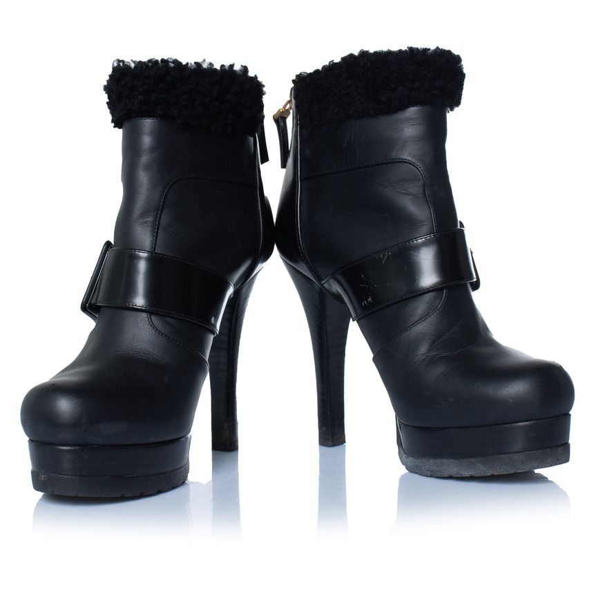 Fendi Fendi, black leather ankle boots with shearling Size US 6.5 / IT 36.5 - 6 Thumbnail