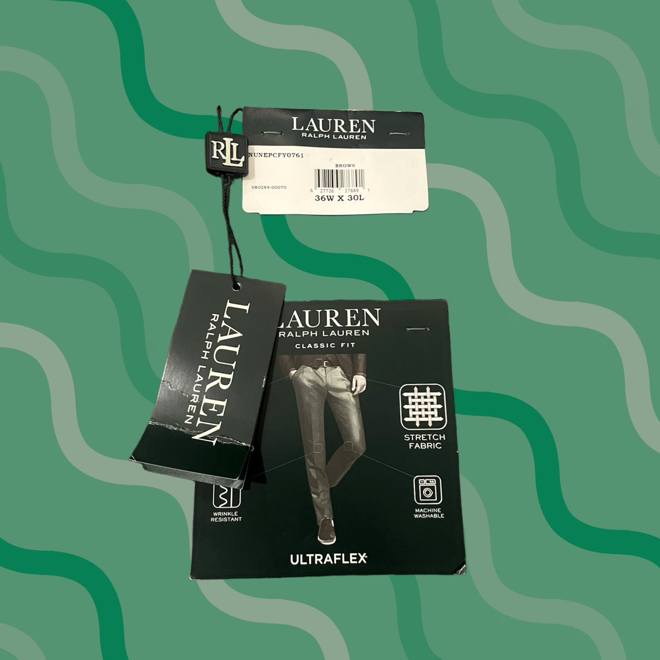 Ralph Lauren Lauren Ralph Lauren Classic-Fit Ultraflex Pant Brown 36x30 NWT Dress Pants Men Brown Check Polyester Viscose Ultraflex NWT F56 Size US 36 / EU 52 - 1 Thumbnail