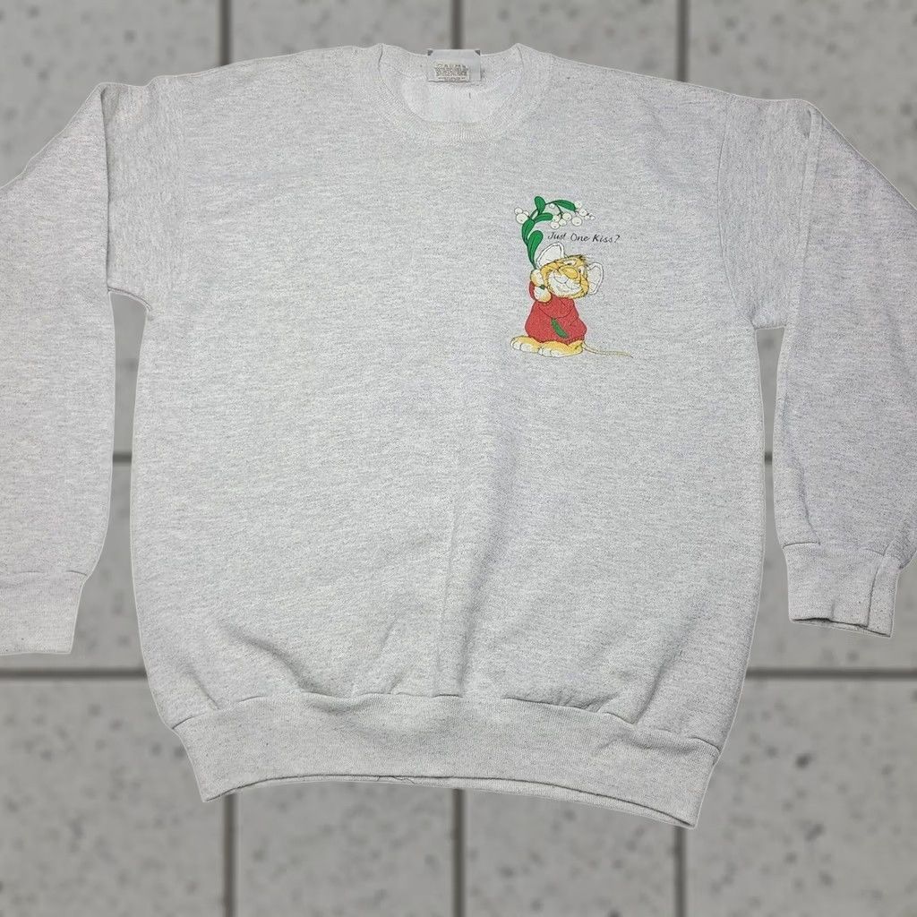 Lee VINTAGE Christmas Mistletoe Mouse Artist Amy Wulfing Sweatshirt Large 90's Mens Long Sleeve Gray Basic Sweatshirt Size US L / EU 52-54 / 3 - 1 Thumbnail