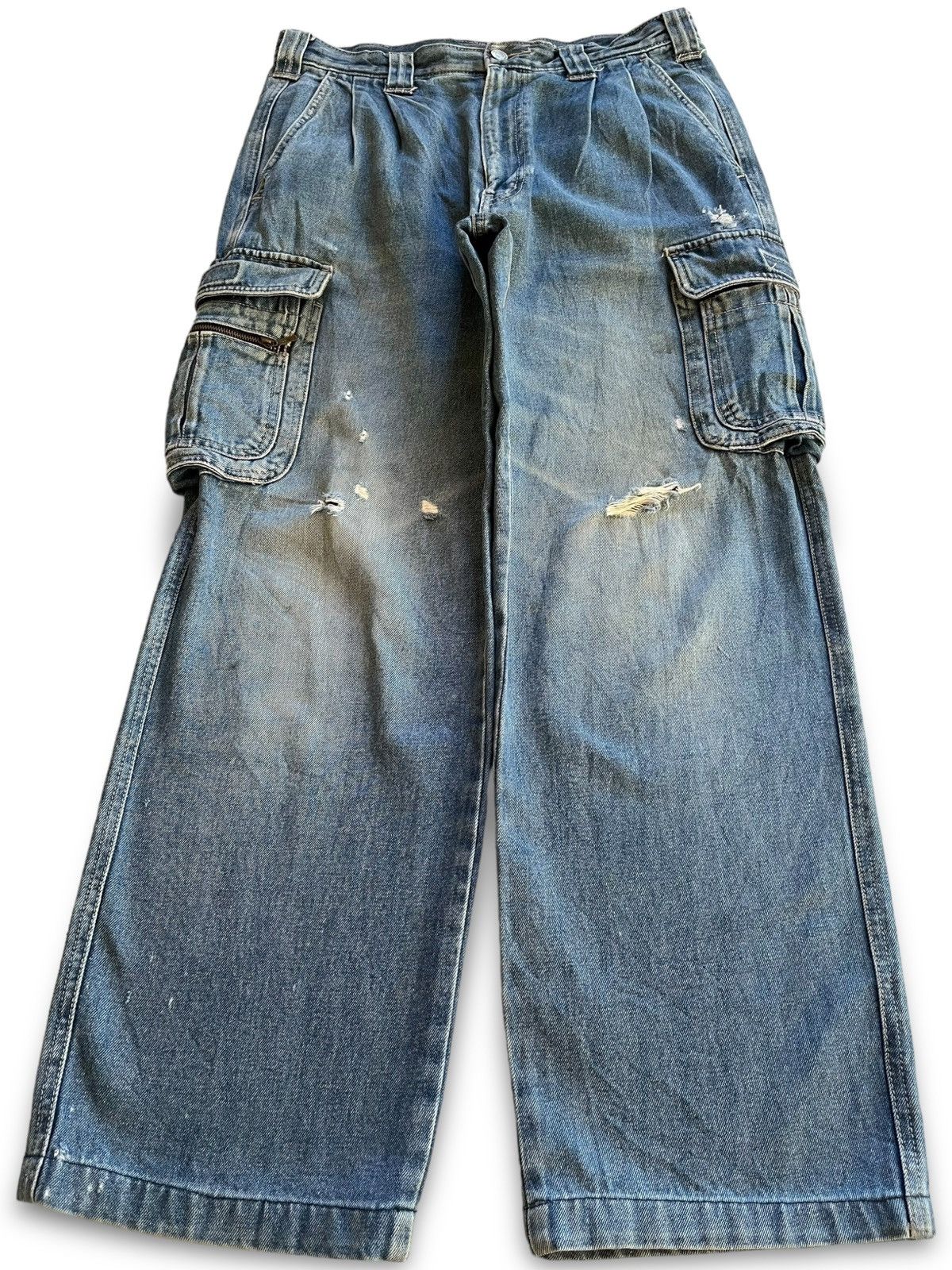 image of Distressed Denim Vintage Japanese Outgear Distressed Baggy Cargo Jeans in Blue, Men's (Size 31)