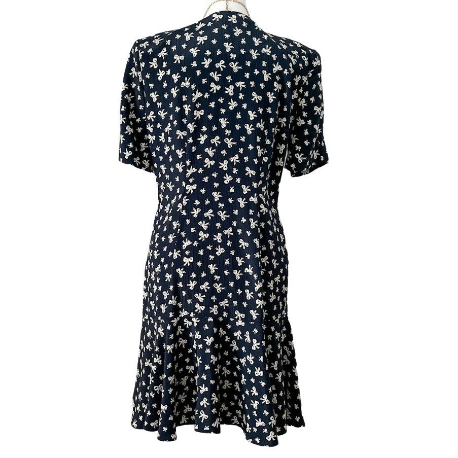 Vintage Leslie Fay Vintage Navy Bow Print Drop Waist Flounce Dress S Size S / US 4 / IT 40 - 5 Thumbnail