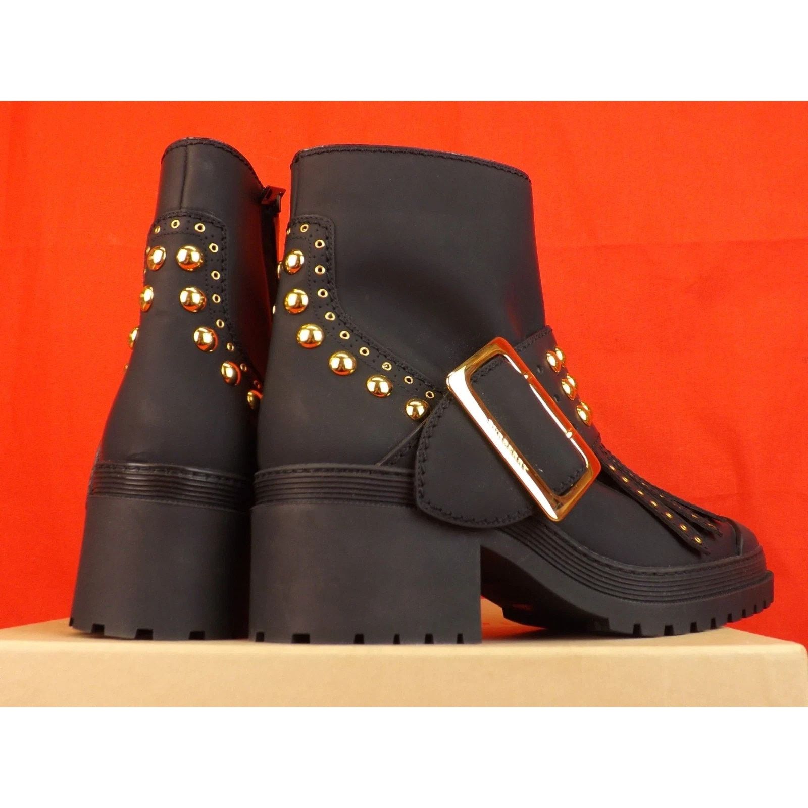 Burberry BURBERRY WHITCHES BLACK LEATHER BIKER FRINGE BELTED BOOTS 35 Size US 5 / IT 35 - 7 Thumbnail