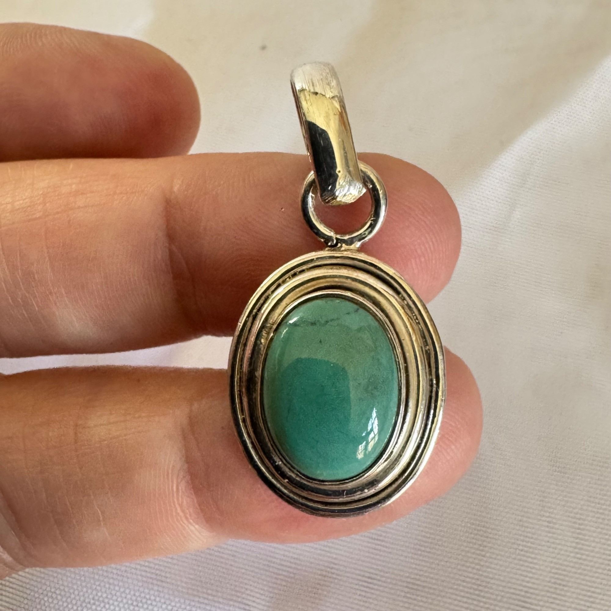 Vintage VTG Sterling Silver 925 Turquoise Bezel Set Statement Pendan Size ONE SIZE - 7 Thumbnail