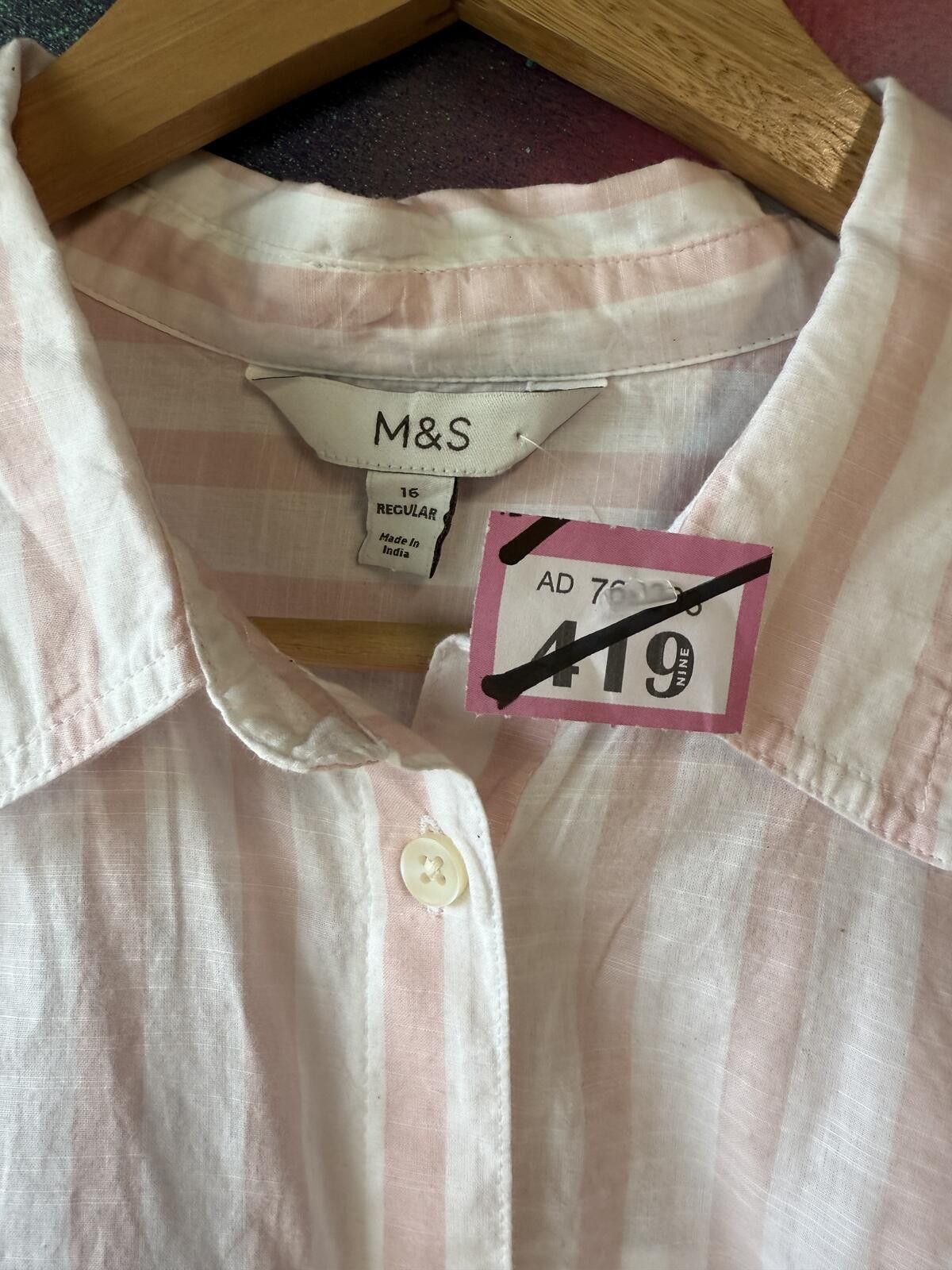 Other M&S pure cotton blend pink&white collared shirt Size XL / US 12-14 / IT 48-50 - 2 Thumbnail