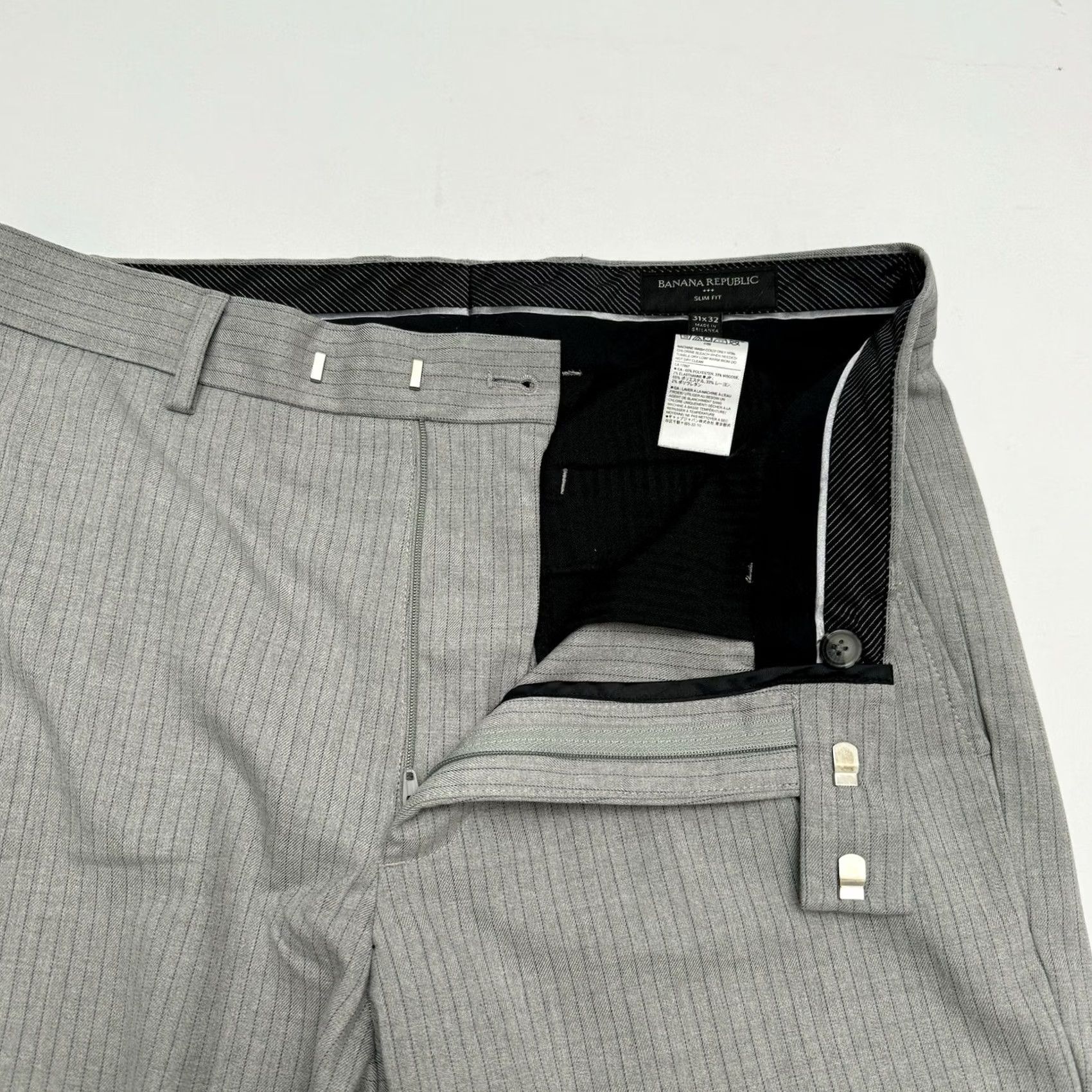 Banana Republic Banana Republic Men Slim Chino Pants 31x32 Gray Striped Straight Leg Casual Dress Pant Chinos Size US 31 - 4 Thumbnail