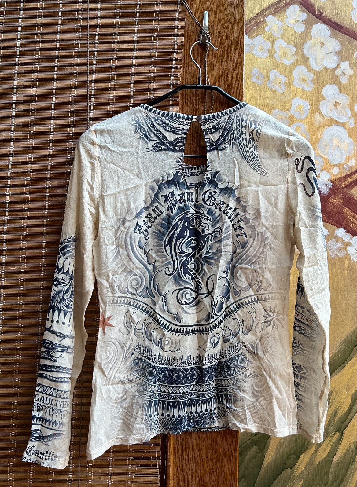 Jean Paul Gaultier Vintage Jean Paul Gaultier Tattoo Dragon Print L/S Silk Top Size S / US 4 / IT 40 - 2 Thumbnail