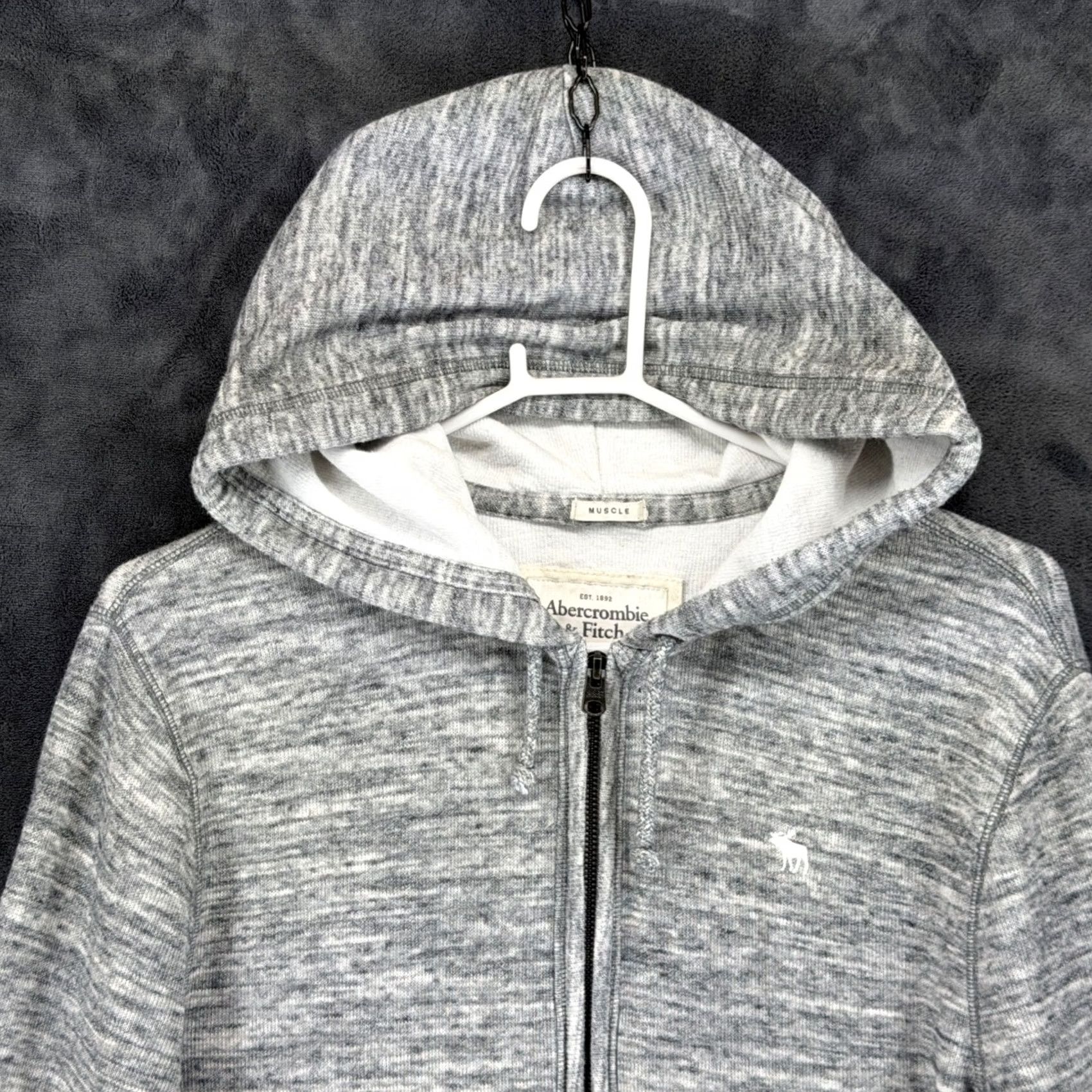 Abercrombie & Fitch Abercrombie & Fitch Mens M Muscle Fit Full Zip Hoodie Grey Marled Moose Logo Size US M / EU 48-50 / 2 - 2 Thumbnail