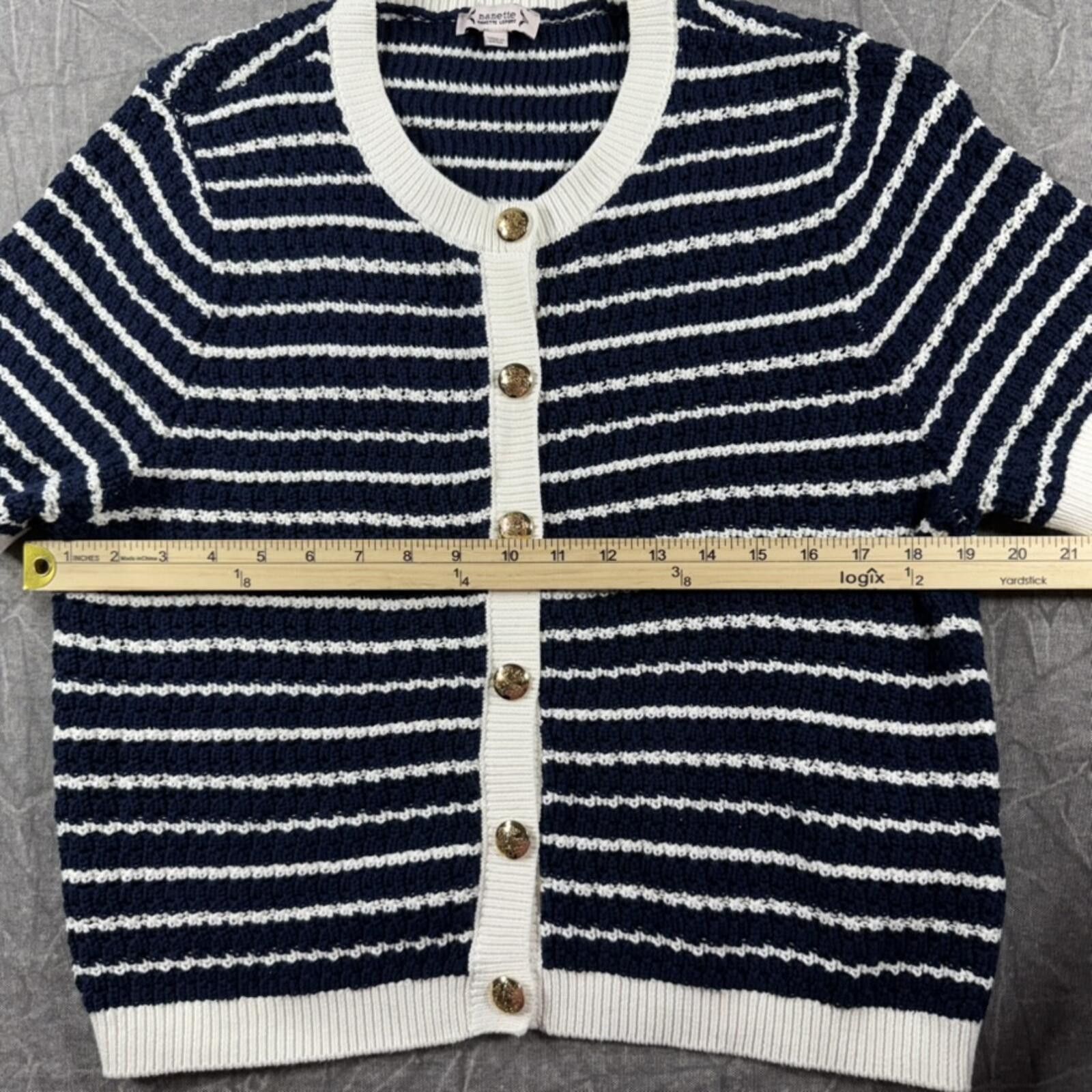 Other Nanette Lepore Shirt Women's L Blue Striped 100% Cotton Knit Size L / US 10 / IT 46 - 5 Thumbnail