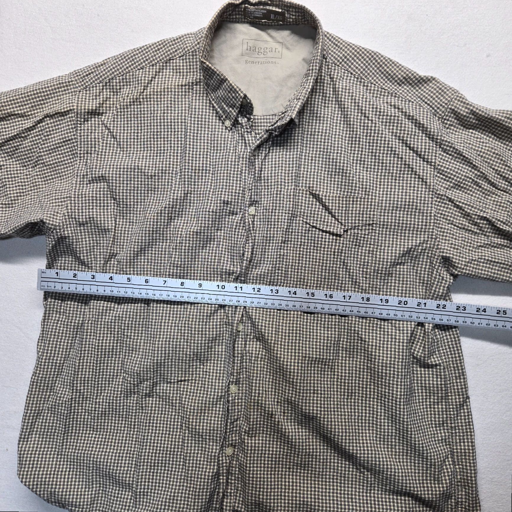 Haggar Haggar Shirt Button-Up Short Sleeve Adult XL Brown Check-Pattern Cotton Casual Front Pocket Men Size US 36 / EU 52 - 4 Thumbnail