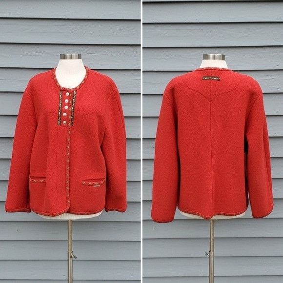 Vintage Vintage 80s Red Boiled Wool Fair Isle lcelandic Ski Apres No Size L / US 10 / IT 46 - 2 Thumbnail