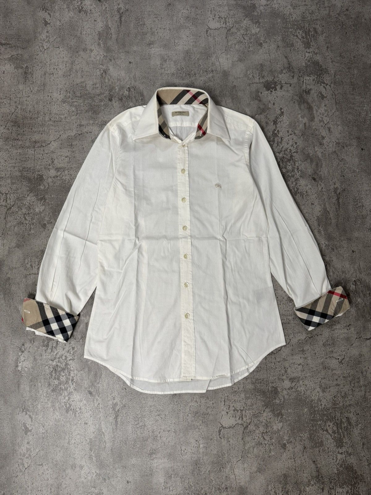 Burberry BURBERRY BRIT SHIRT WHITE LONGSLEEVE BUTTON NOVA CHECK CUFF Size US S / EU 44-46 / 1 - 1 Thumbnail