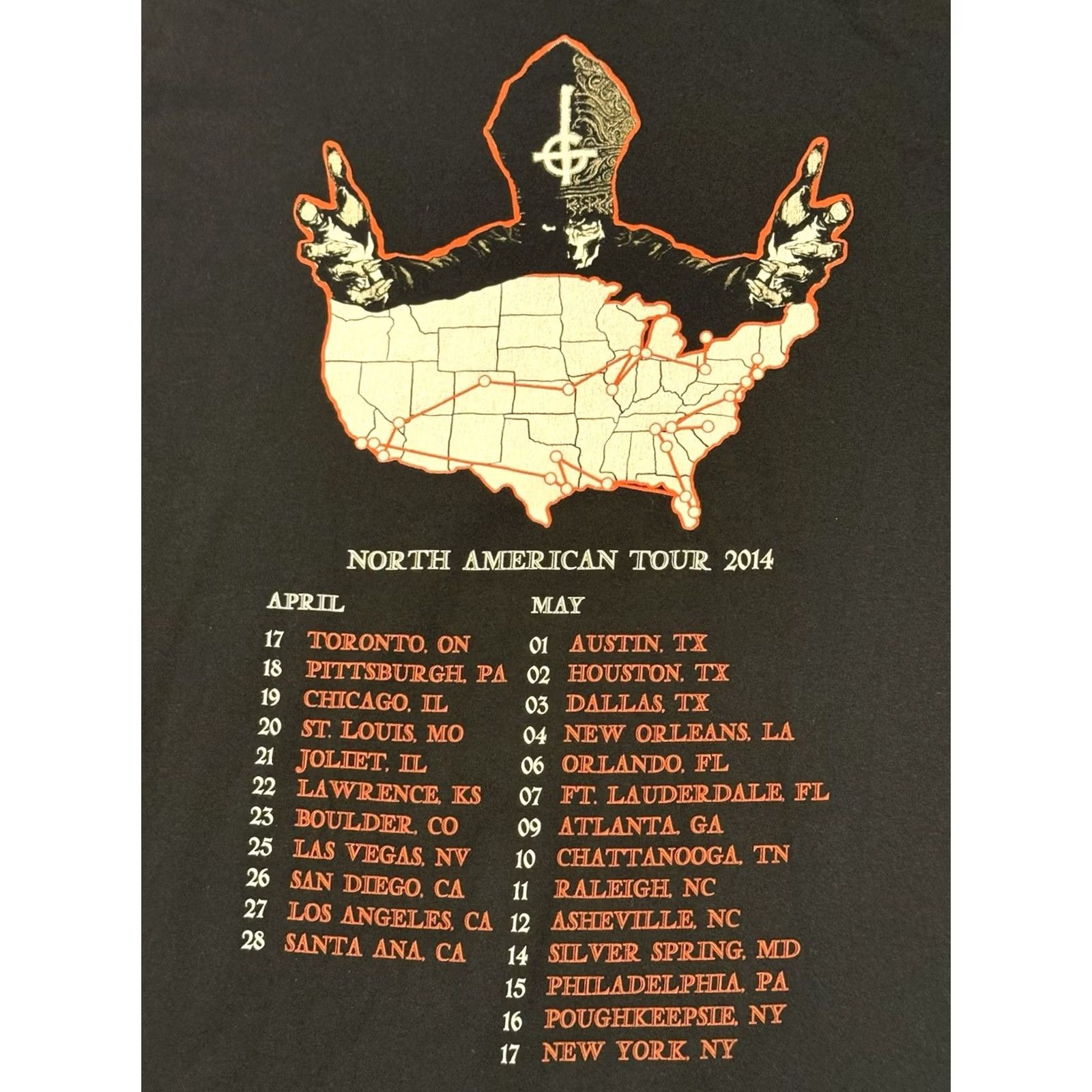 Gildan Ghost North American Tour Shirt L Men Black Short Sleeve Crew Neck Cotton 2010-2019 Gildan Band Rock Metal Horror Graphic Print Vintage No N/A Size US L / EU 52-54 / 3 - 4 Thumbnail
