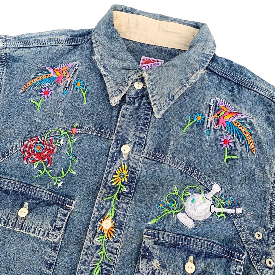 Other Prps Embroidered Distressed Denim Work Shirt Size US M / EU 48-50 / 2 - 3 Thumbnail