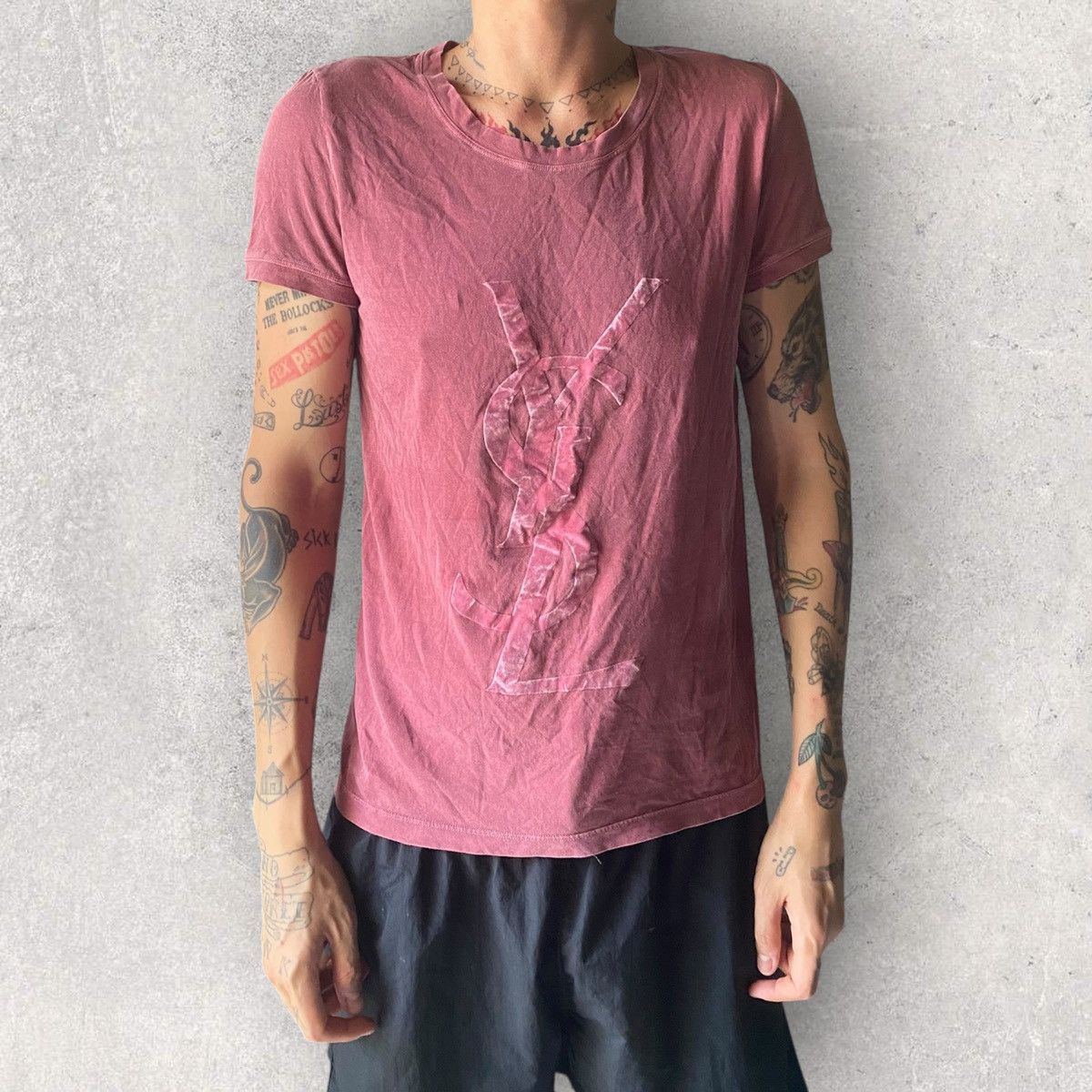 Tom Ford YSL Velour Logo Print T Shirt Size US S / EU 44-46 / 1 - 6 Thumbnail