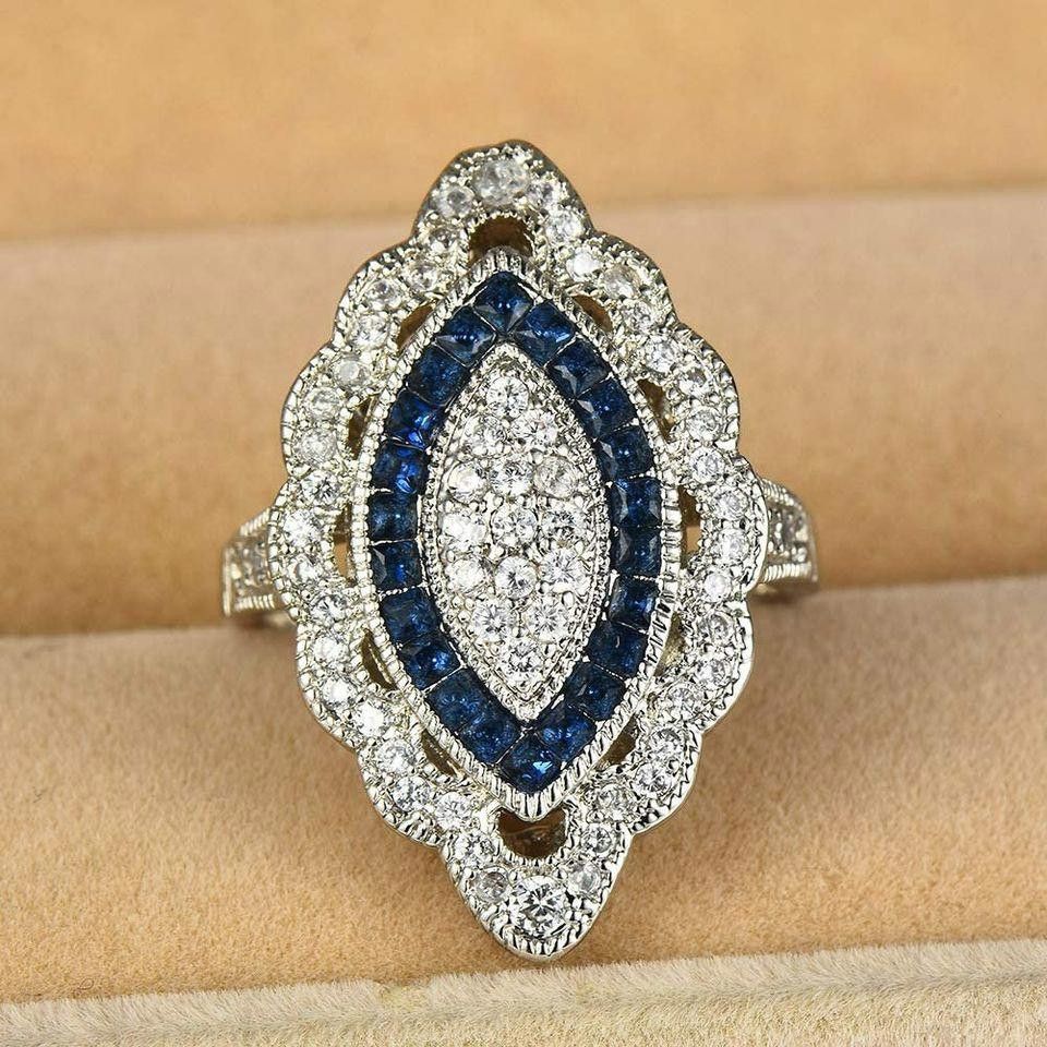 Designer Vintage 2.35CT White & Blue Sapphire Art Deco Ring - Size 7 Size ONE SIZE - 2 Thumbnail