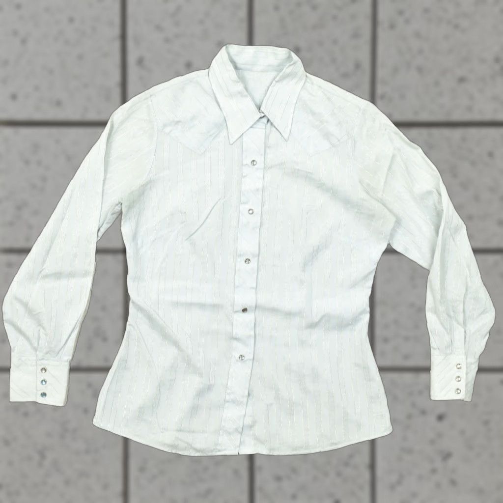 Vintage VINTAGE Unbranded Western Shirt Long Sleeve Pearl Snap Striped Blue Silver Metallic 2XL Womens Size XXL / US 16-18 / IT 52-54 - 1 Thumbnail