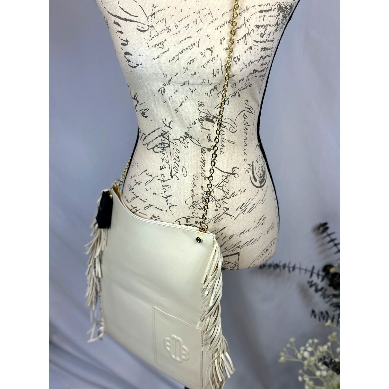 Maje Maje Clover Fringed Leather Bag Vanilla Ecru 14.5" x 12" Size ONE SIZE - 6 Thumbnail