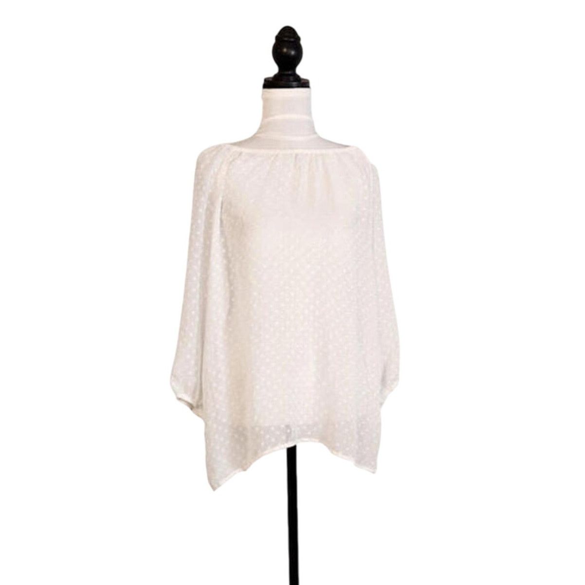 Other AB Studio Size Large Blouse White Sheer Textured Polka Dot Size L / US 10 / IT 46 - 2 Thumbnail
