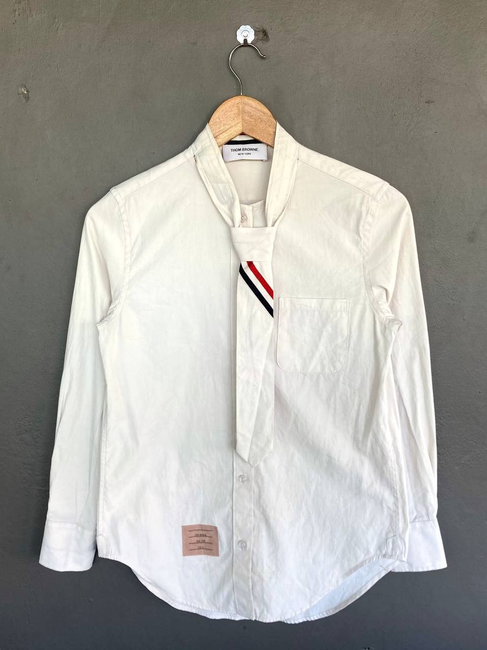 image of Thom Browne Neck Tie Button Shirt in Offwhite, Men's (Size XS)