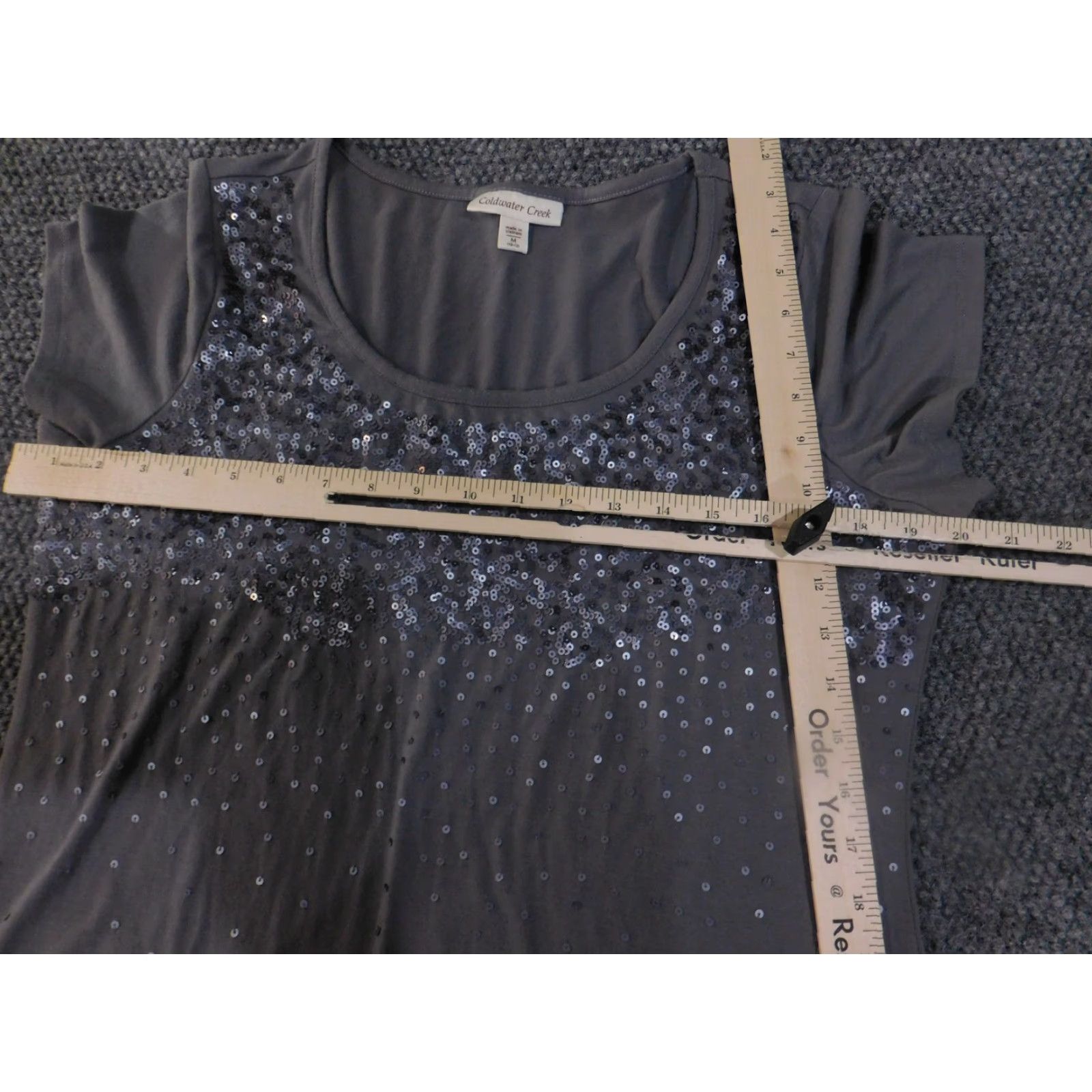 Coldwater Creek Coldwater Creek Shirt Womens Medium Gray Sequin Short Sleeve Scoop Neck Top Size M / US 6-8 / IT 42-44 - 5 Thumbnail