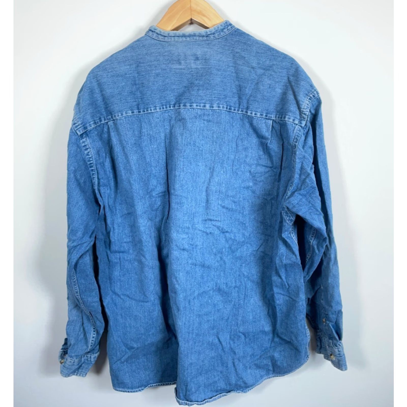 Eddie Bauer VINTAGE Eddie Bauer Denim Shirt Men's 2XL Blue Duck Embroidery Band Collar Y2K Nature Size US XXL / EU 58 / 5 - 2 Thumbnail